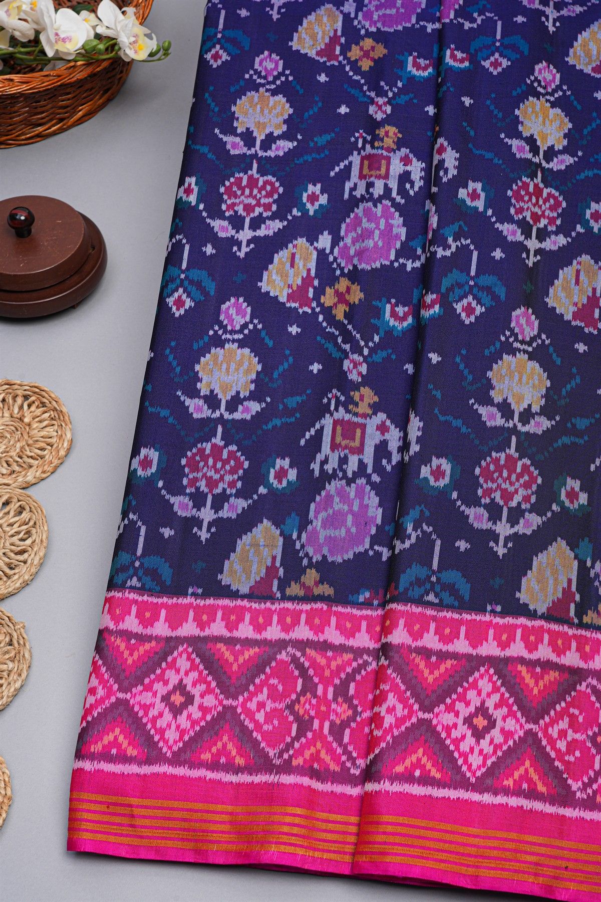 Patola Weaving Silk Navy Blue Saree