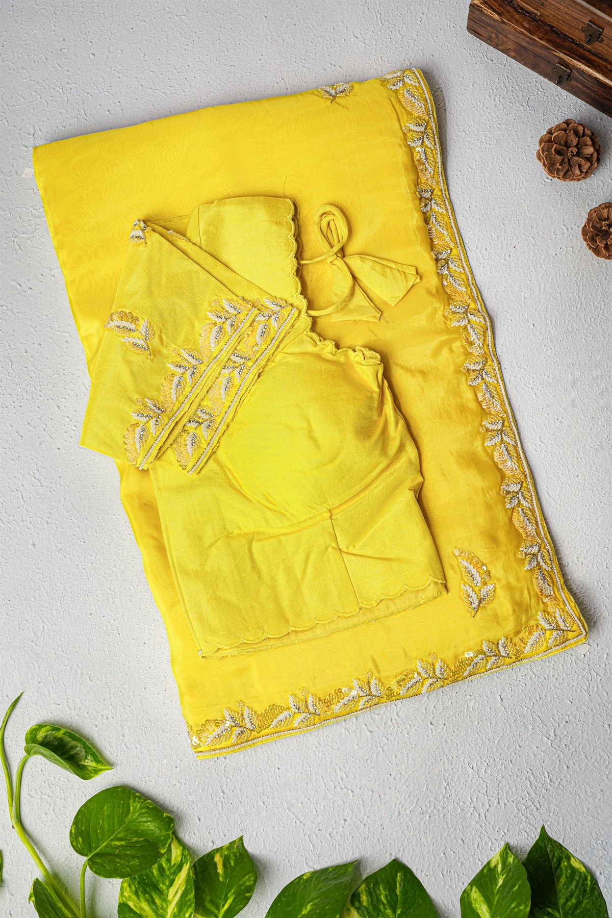 Designer Organza Yellow Saree