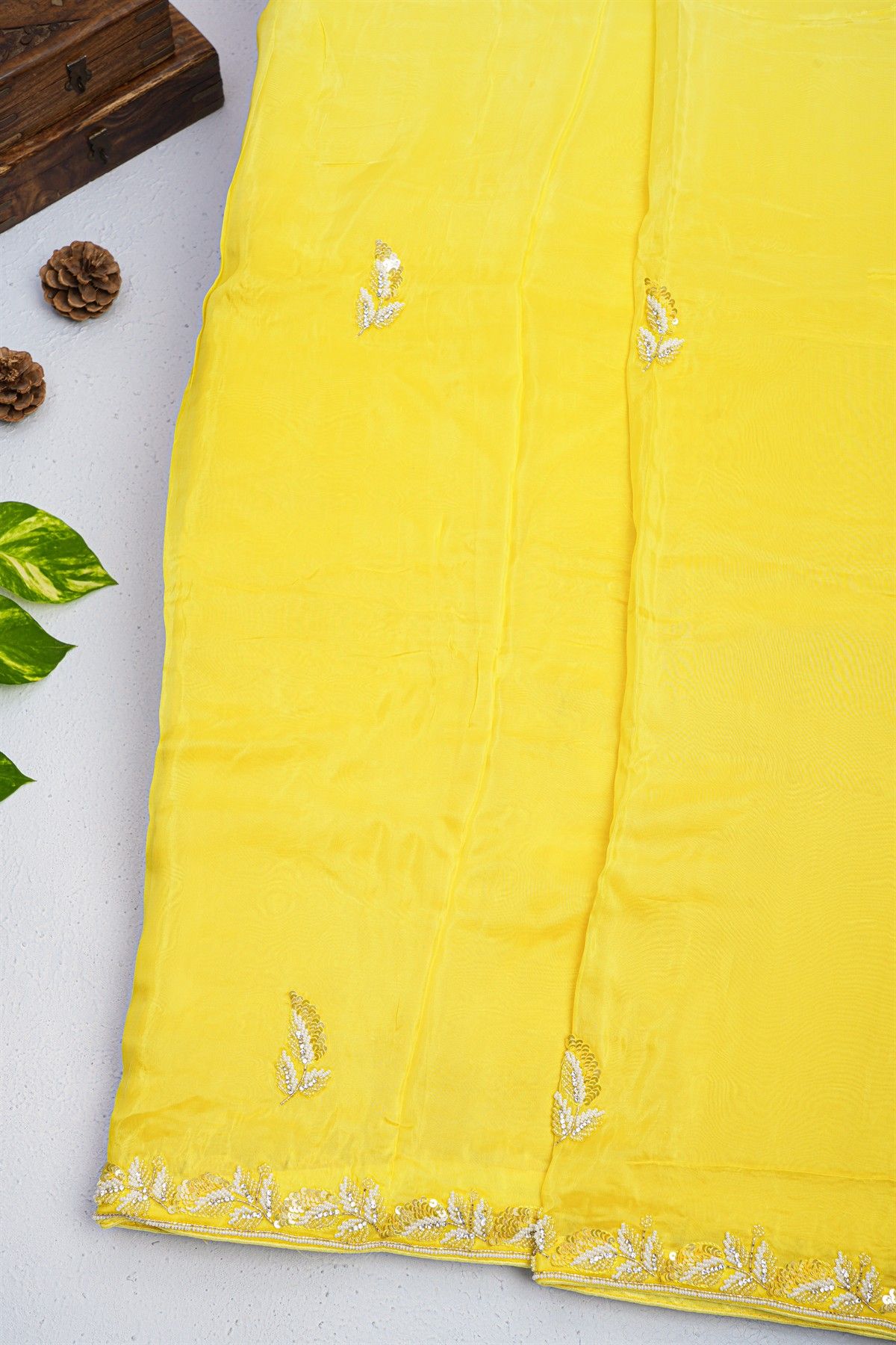 Designer Organza Yellow Saree
