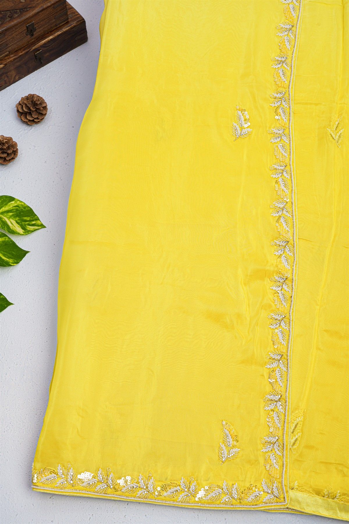 Designer Organza Yellow Saree