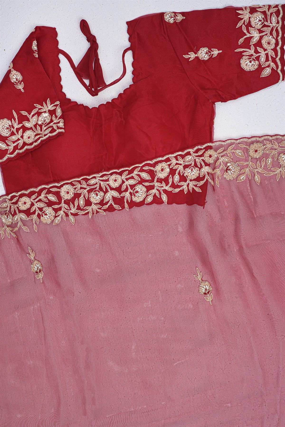 Designer Organza Red Saree
