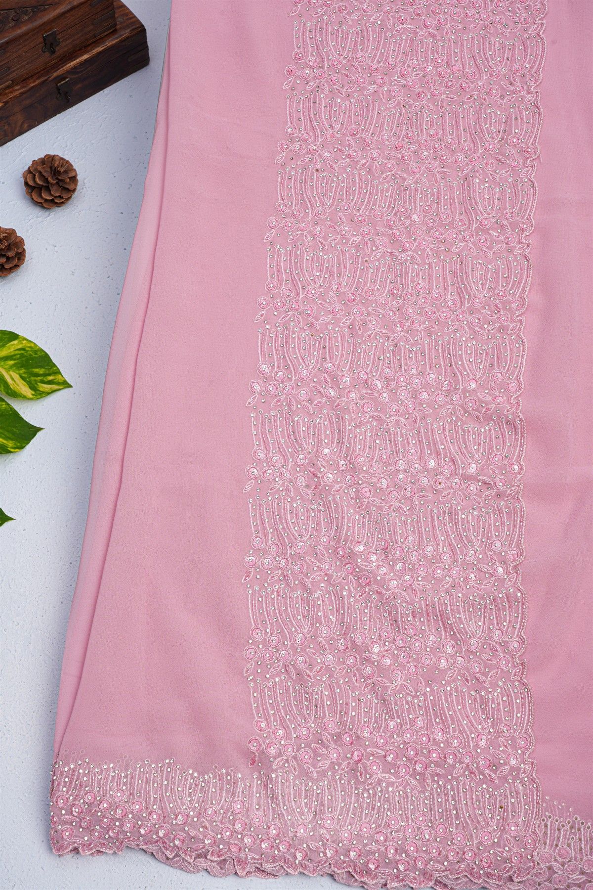 Designer Crepe Pink Saree