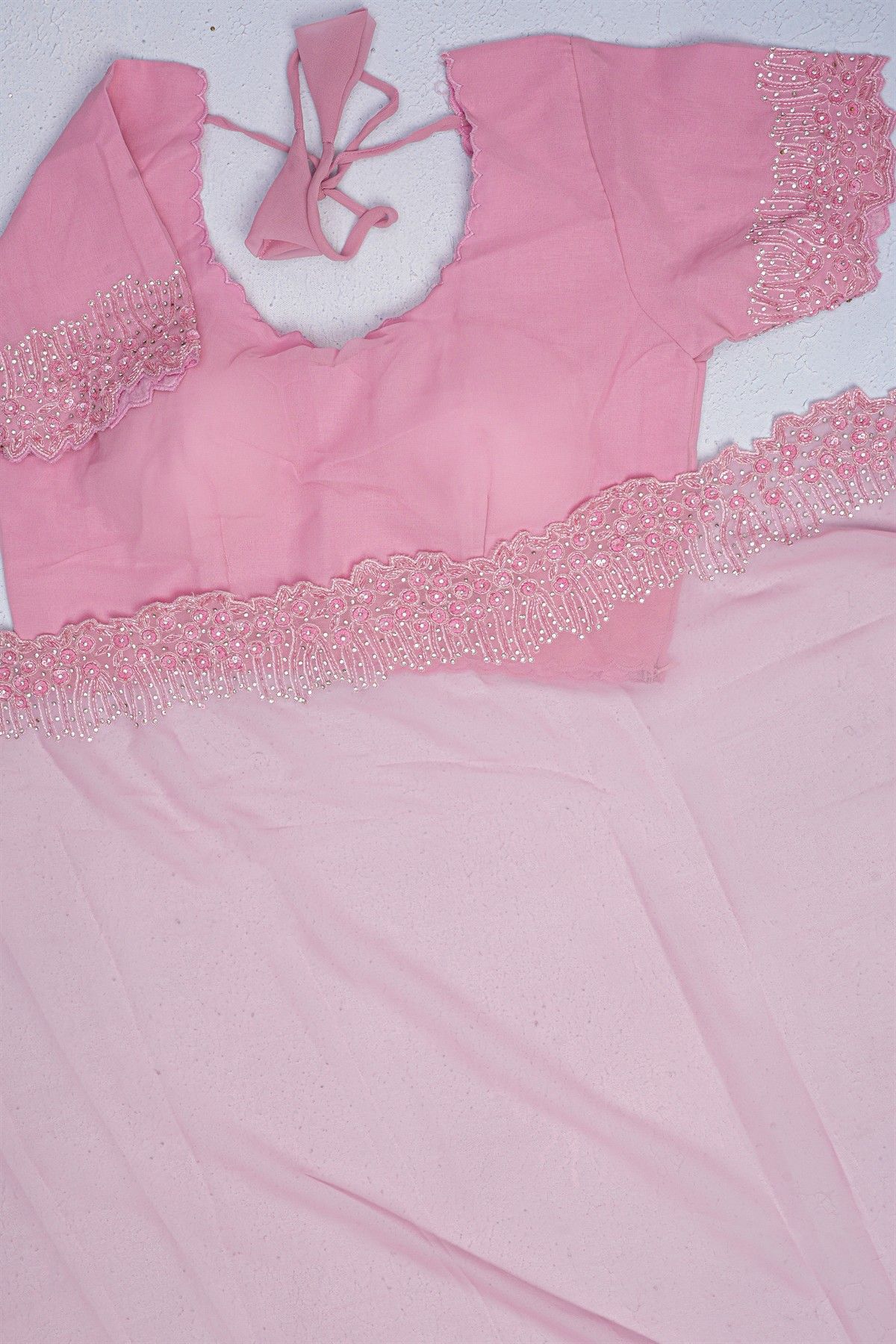 Designer Crepe Pink Saree