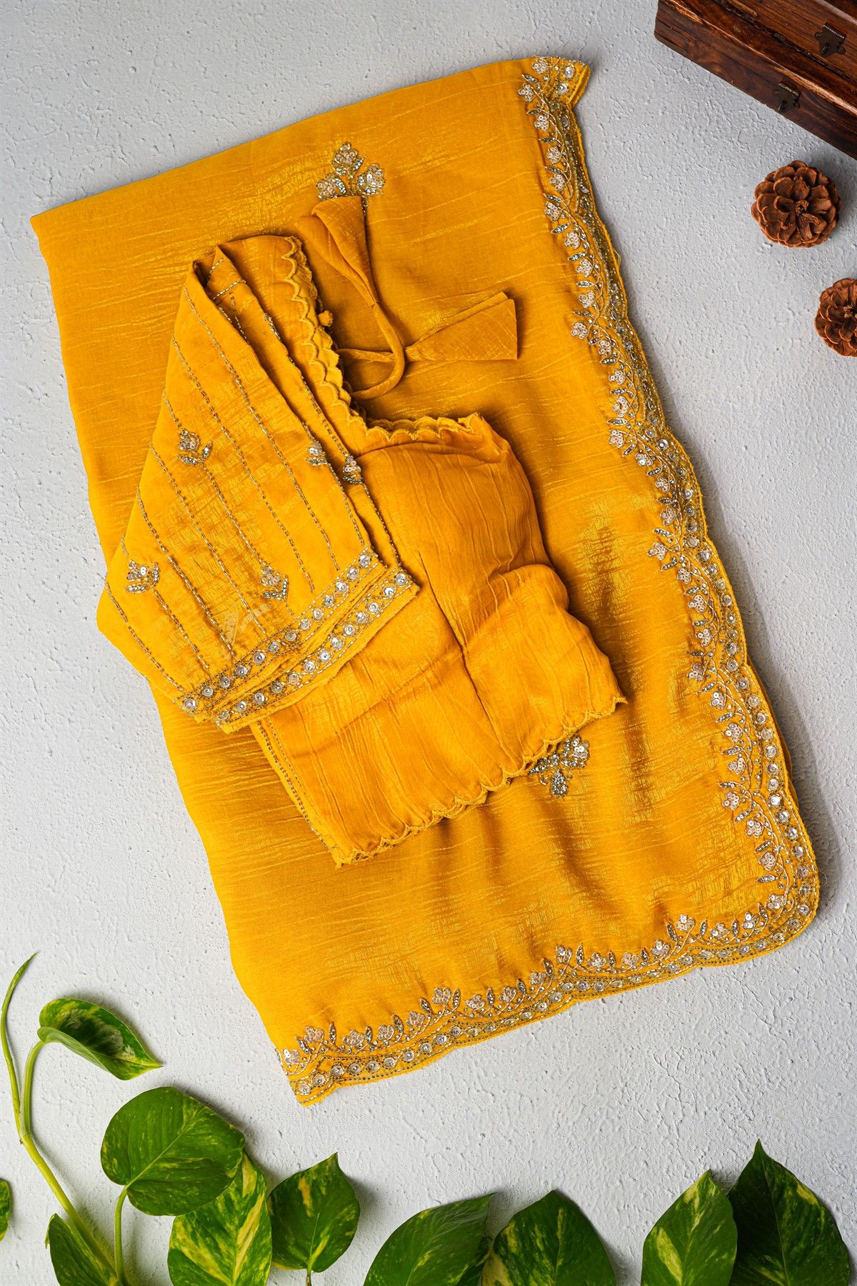 Designer Georgette Mustard Saree