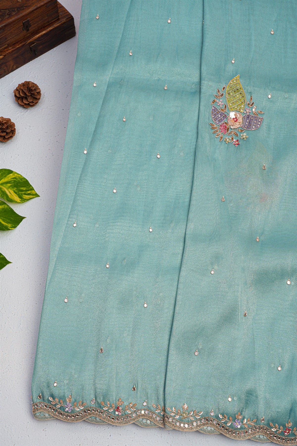 Designer Tissue Sky Blue Saree