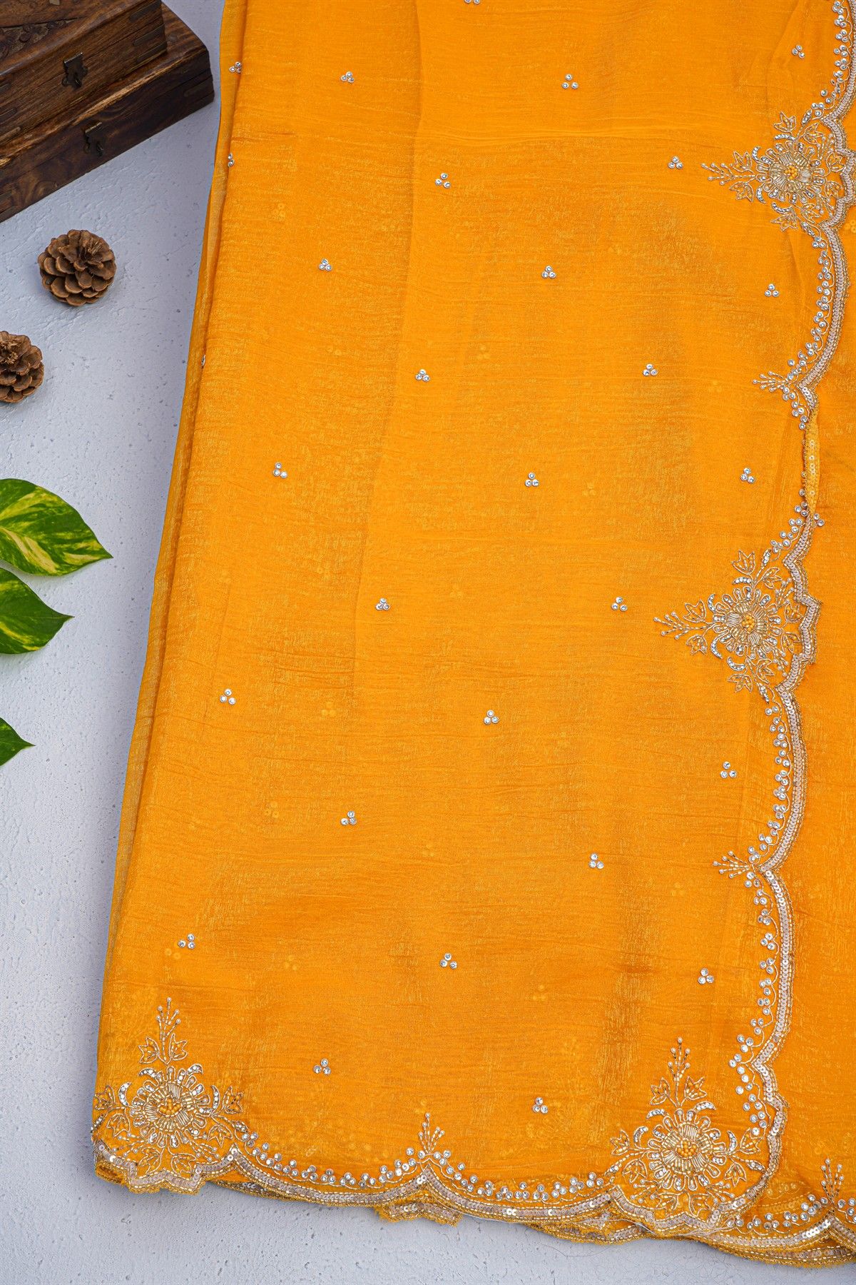 Designer Shimmer Georgette Mustard Saree