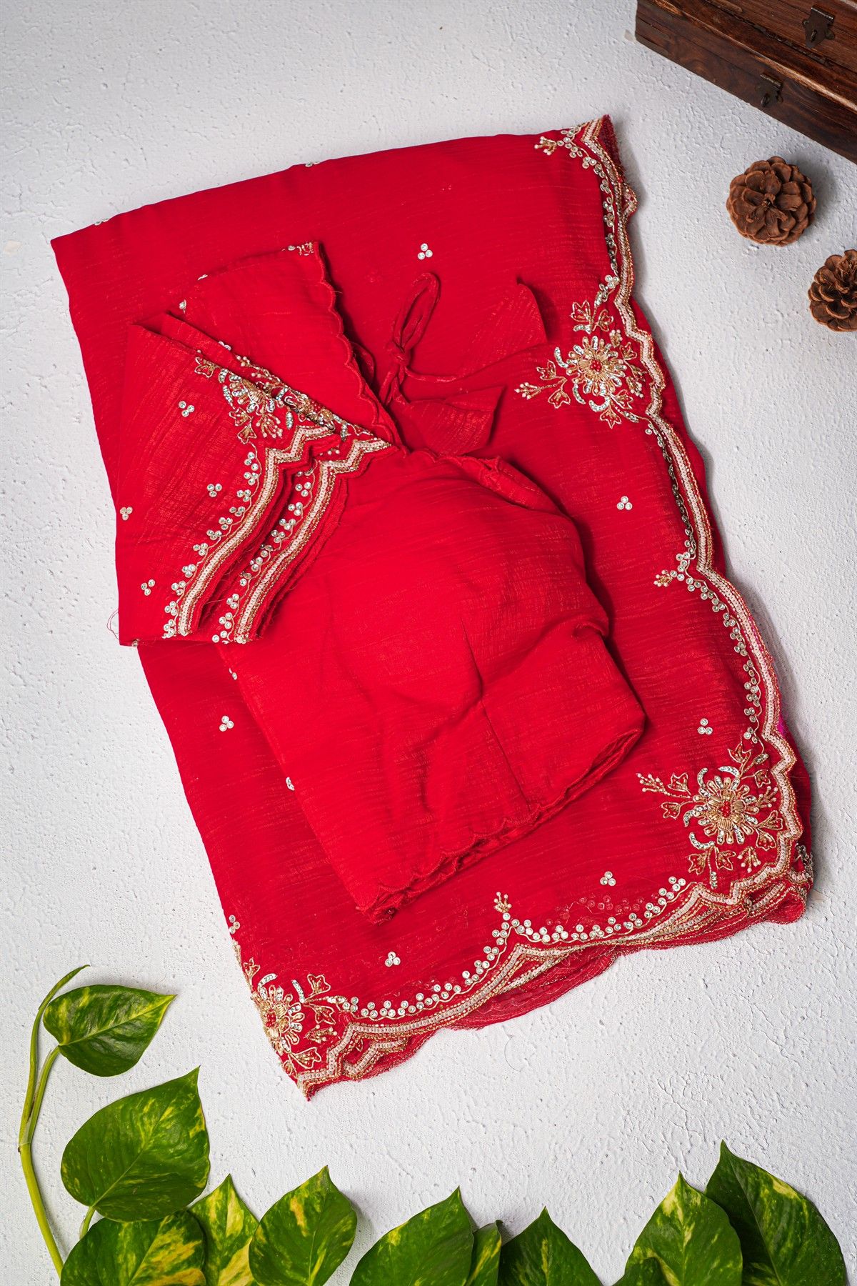 Designer Shimmer Georgette Red Saree