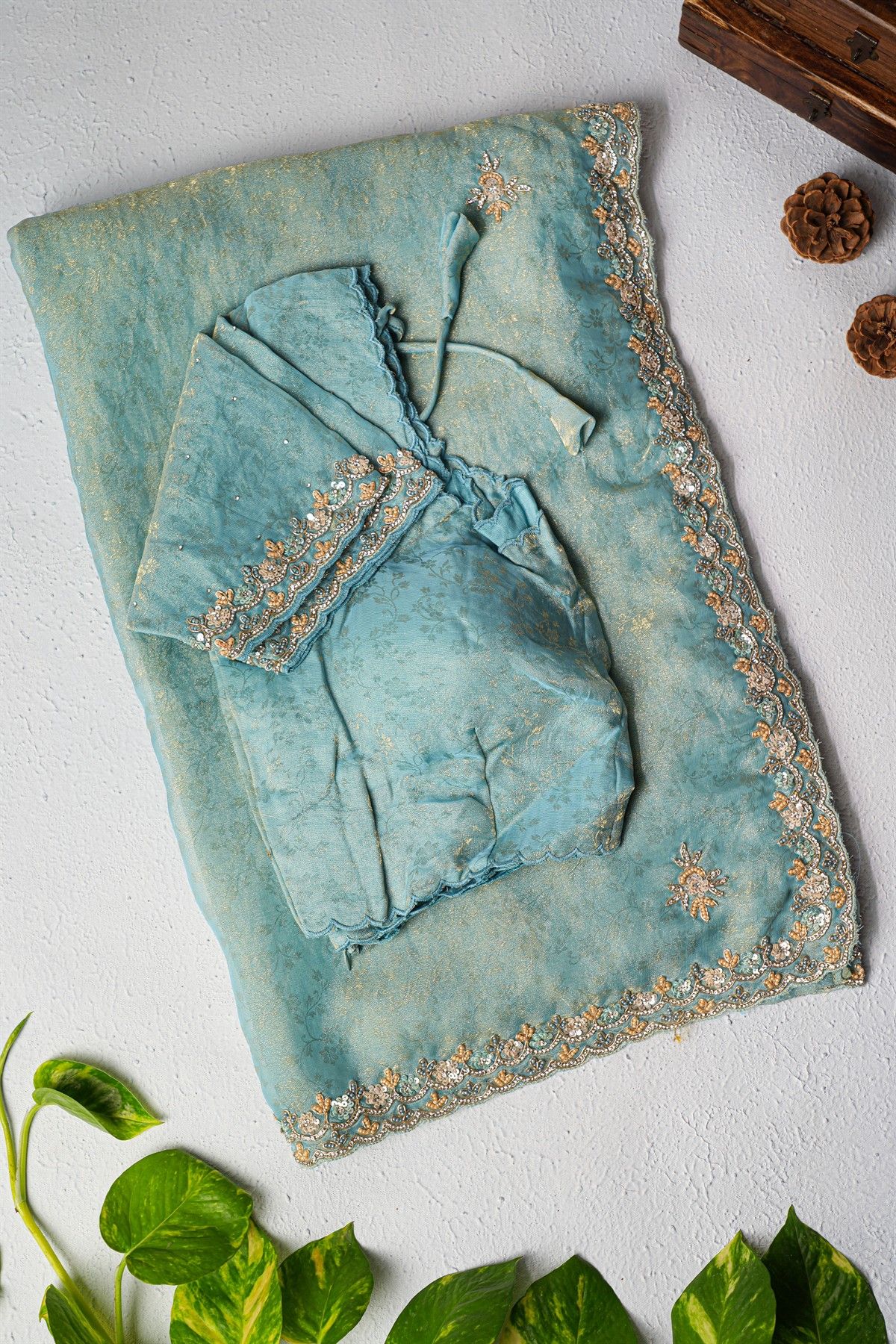 Designer Tissue Sky Blue Saree