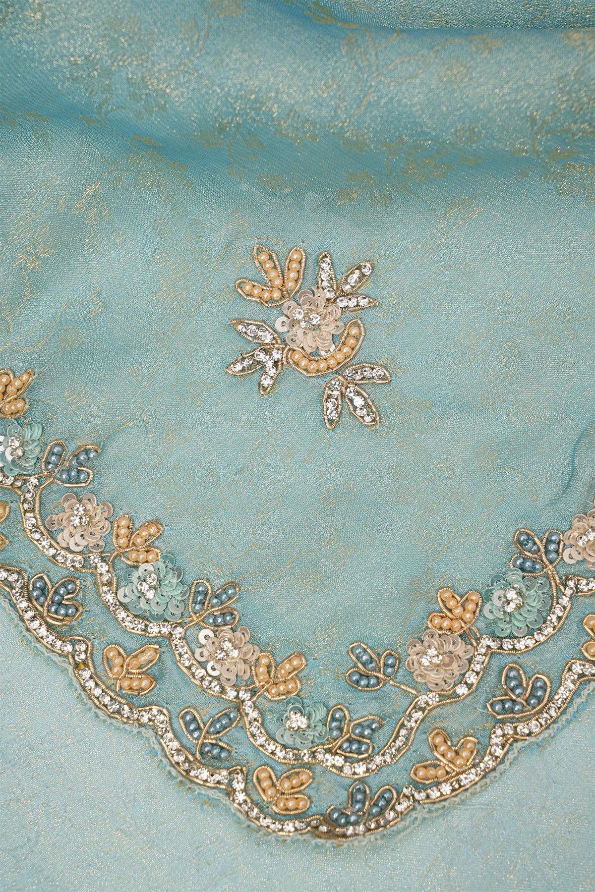 Designer Tissue Sky Blue Saree