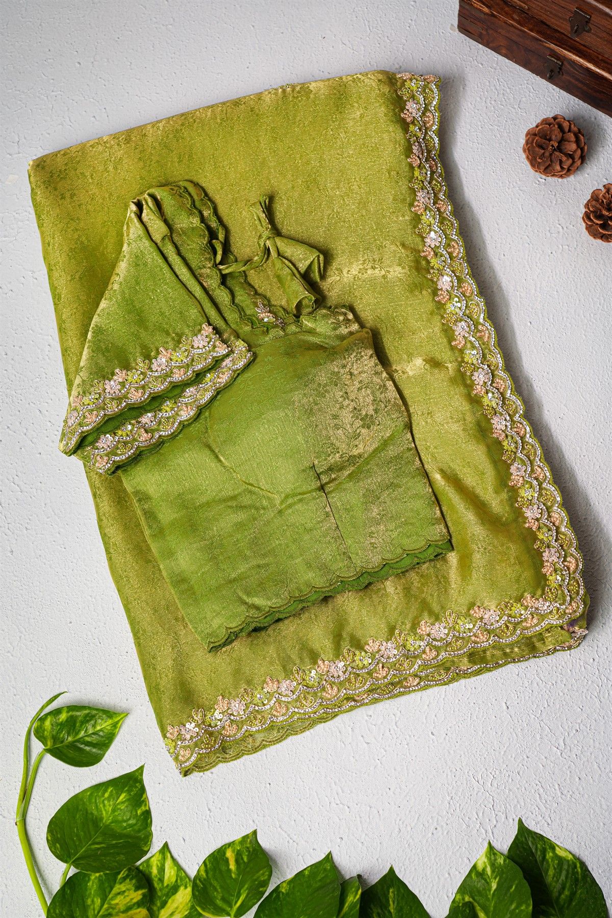 Designer Tissue Mehendi Green Saree