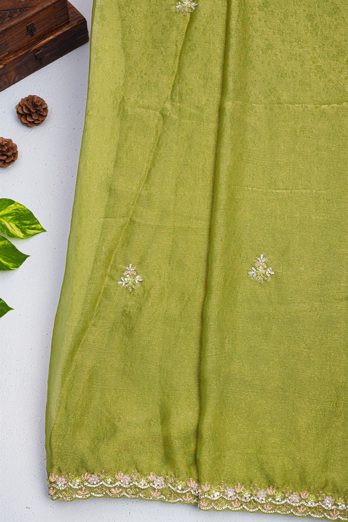 Designer Tissue Mehendi Green Saree