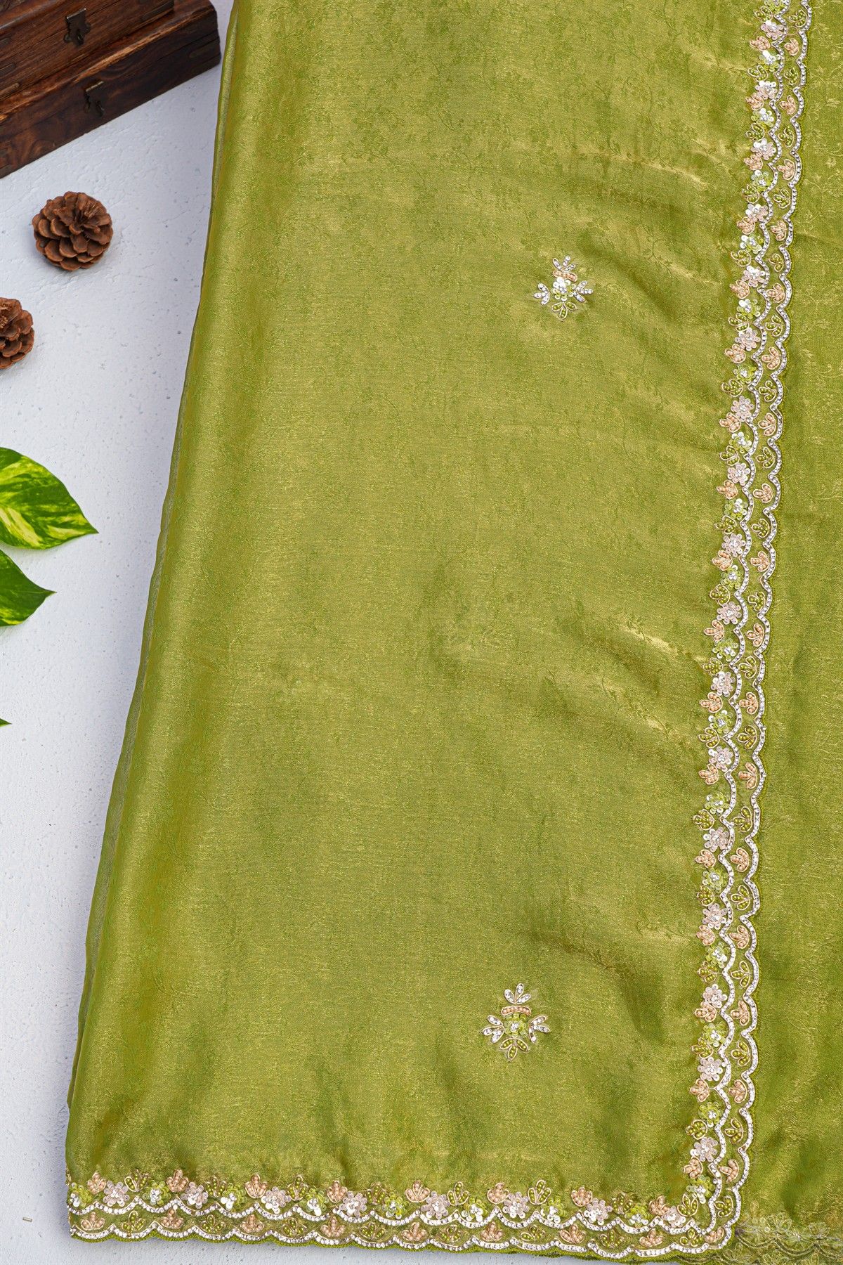 Designer Tissue Mehendi Green Saree
