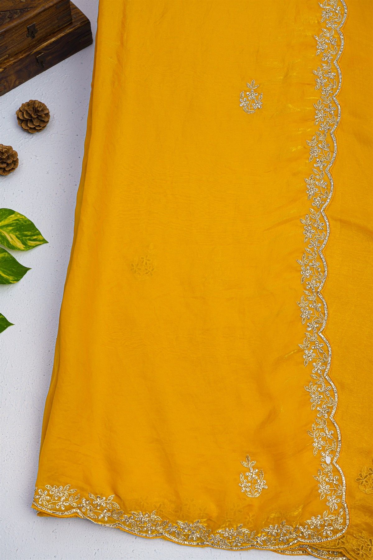 Designer Organza Yellow Saree