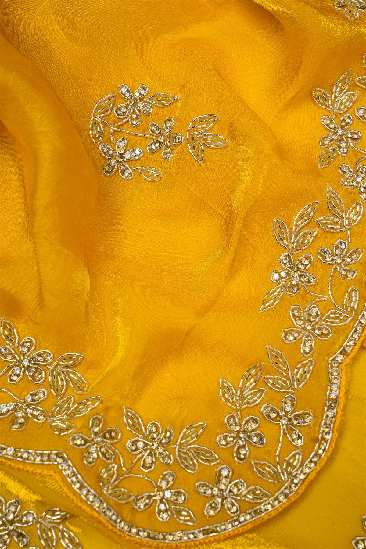 Designer Organza Yellow Saree
