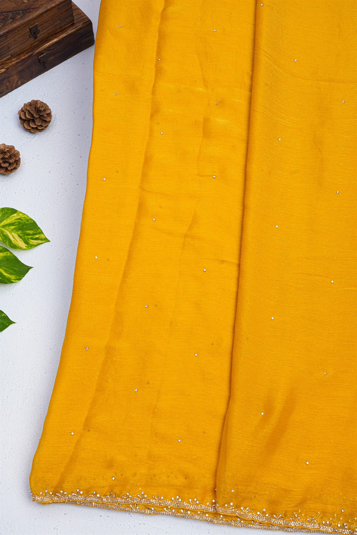 Designer Satin Crepe Mustard Saree