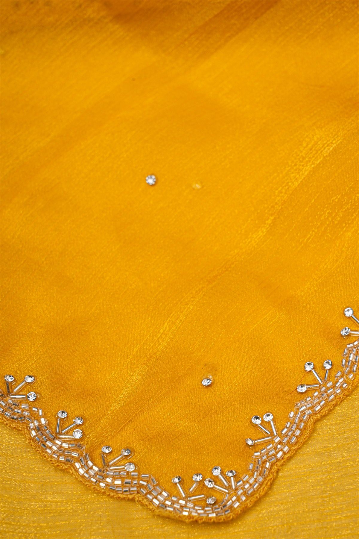 Designer Satin Crepe Mustard Saree