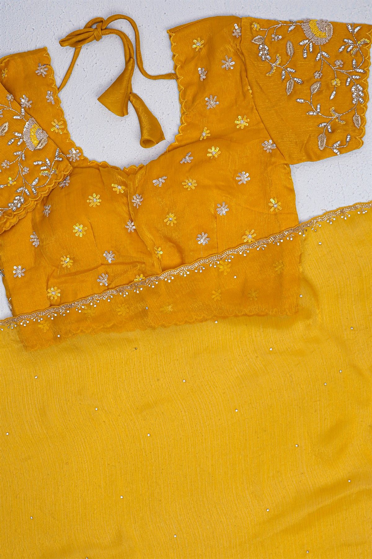 Designer Satin Crepe Mustard Saree