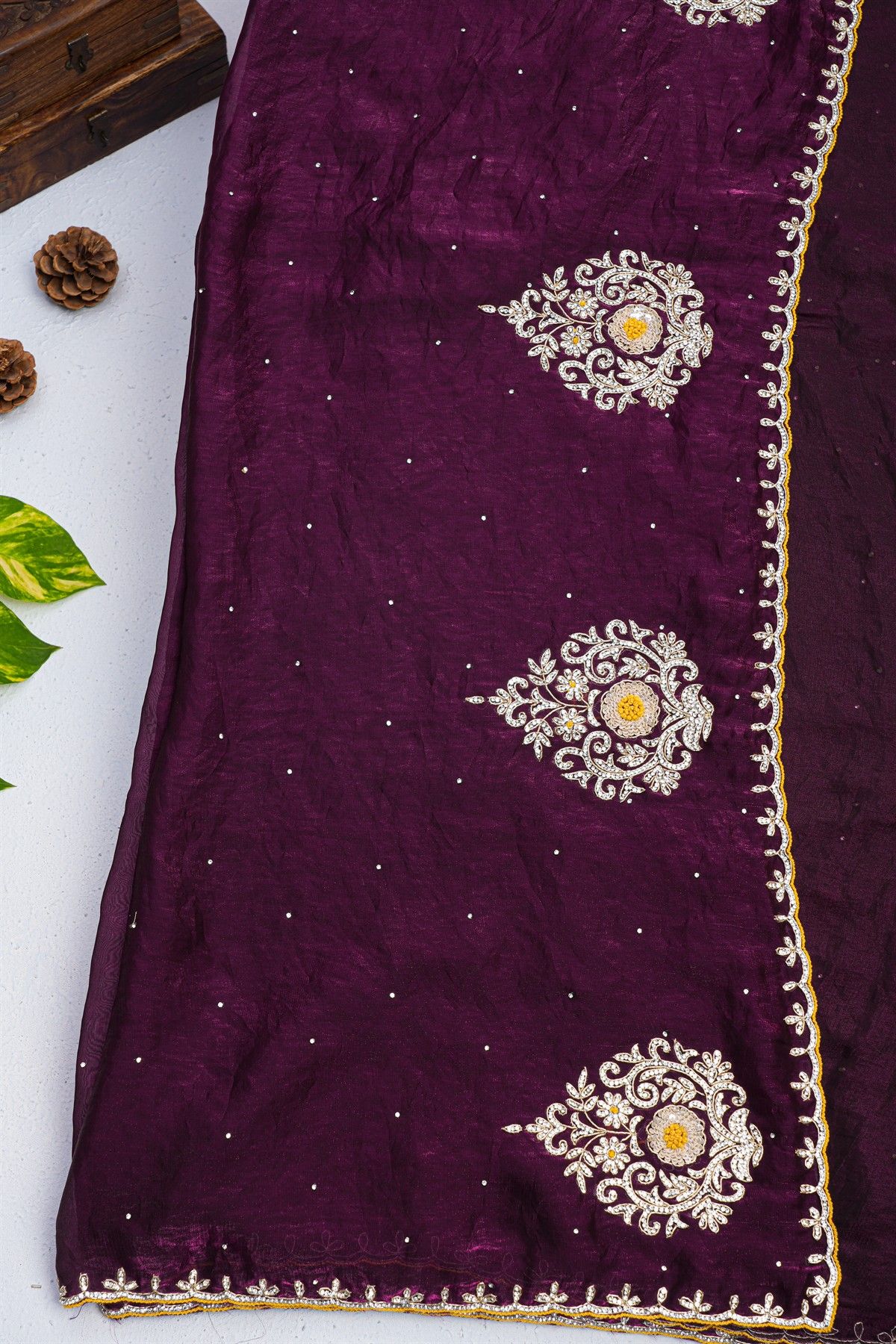 Designer Organza Wine Saree