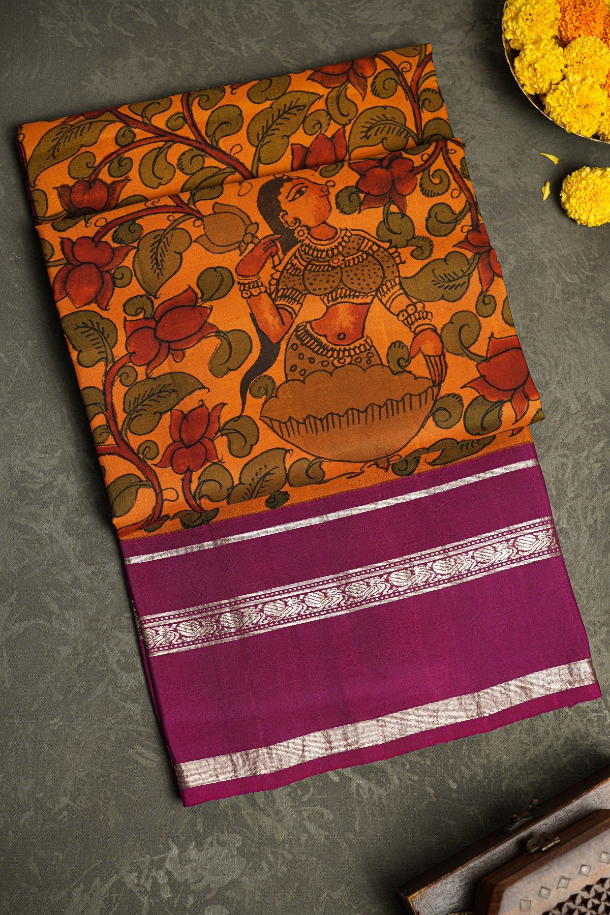 Kalamkari Silk Orange Saree