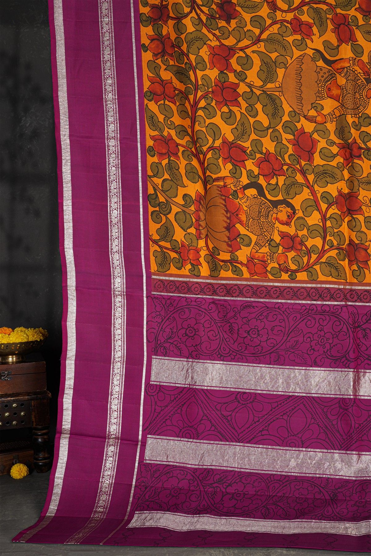 Kalamkari Silk Orange Saree