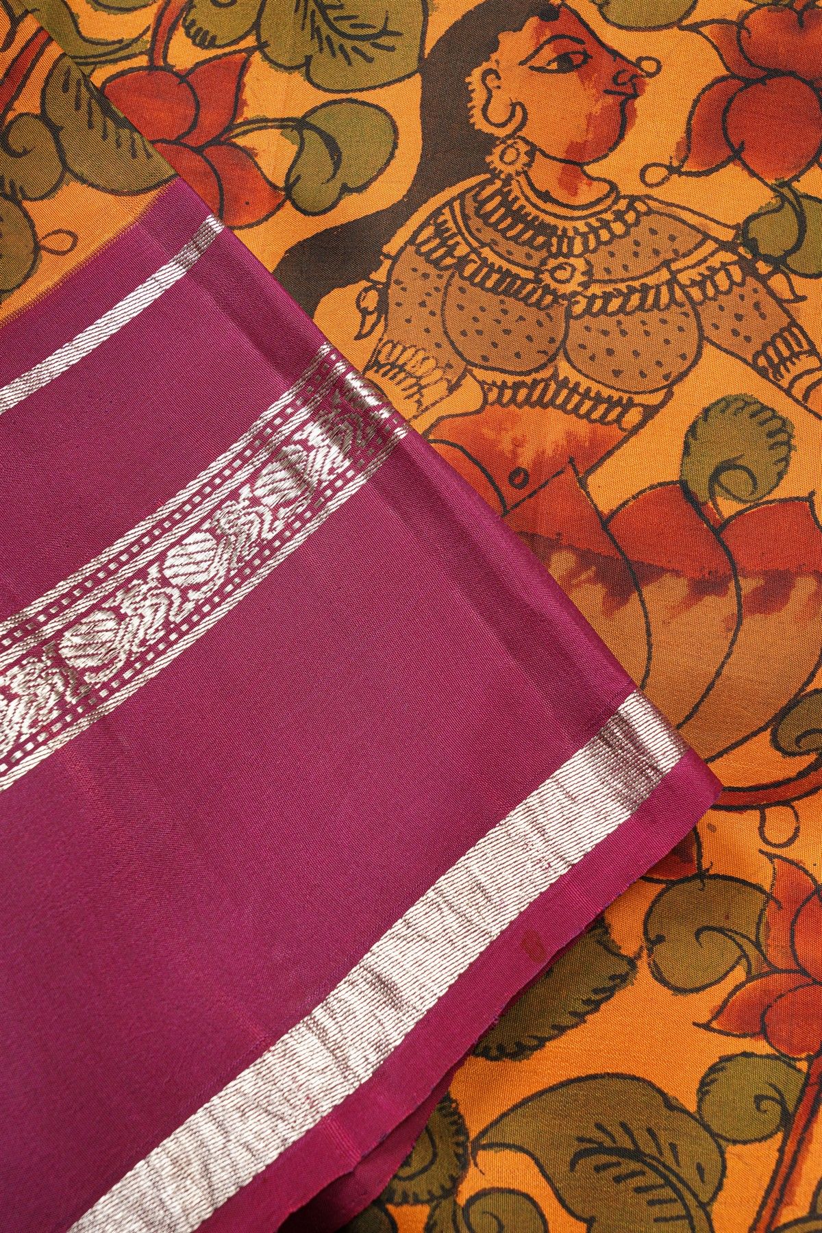 Kalamkari Silk Orange Saree