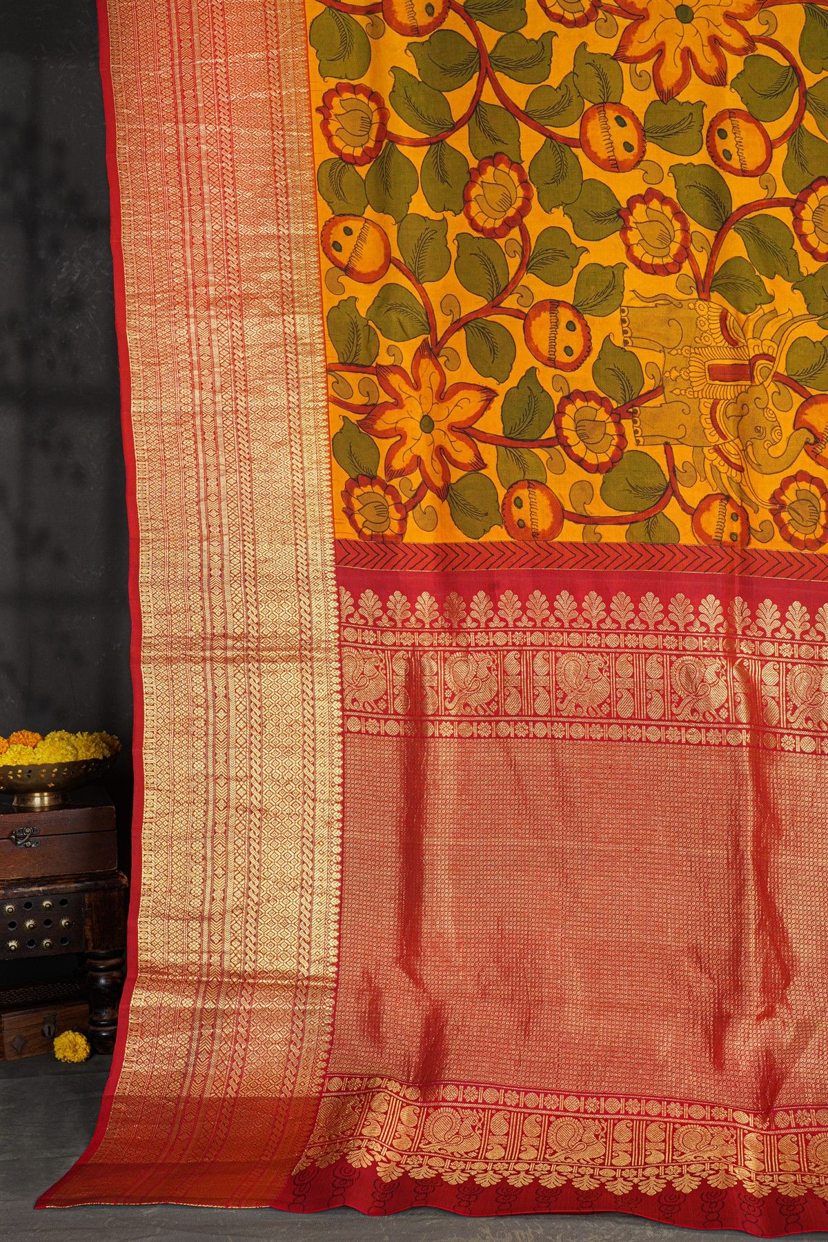 Kalamkari Silk Mustard Saree