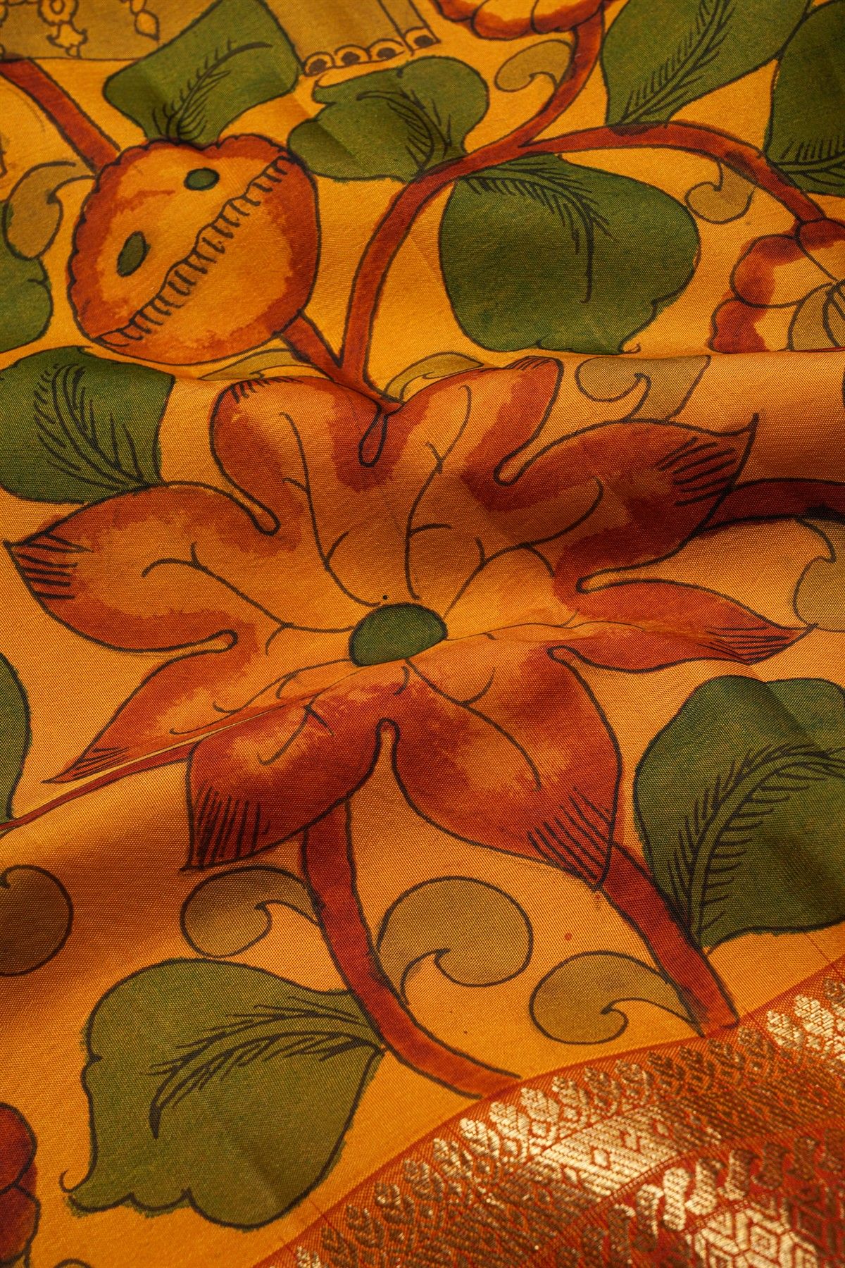 Kalamkari Silk Mustard Saree