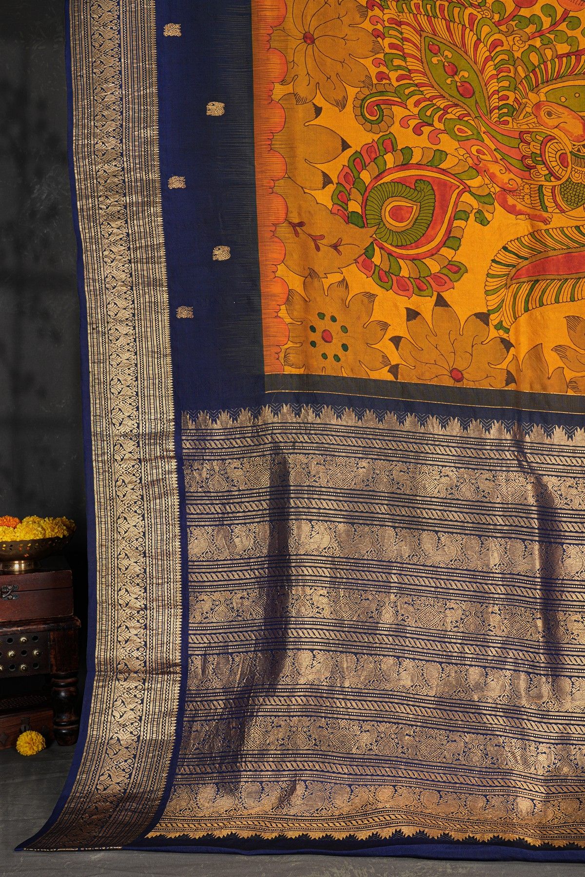 Kalamkari Silk Mustard Saree