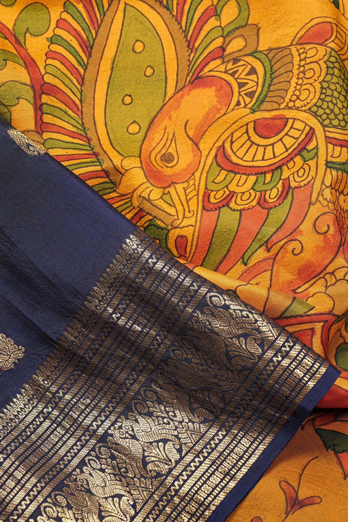 Kalamkari Silk Mustard Saree