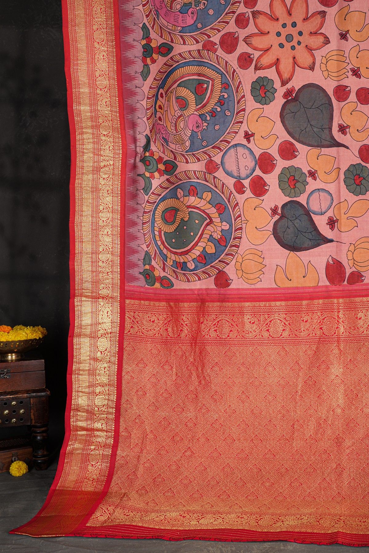 Kalamkari Silk Baby Pink Saree