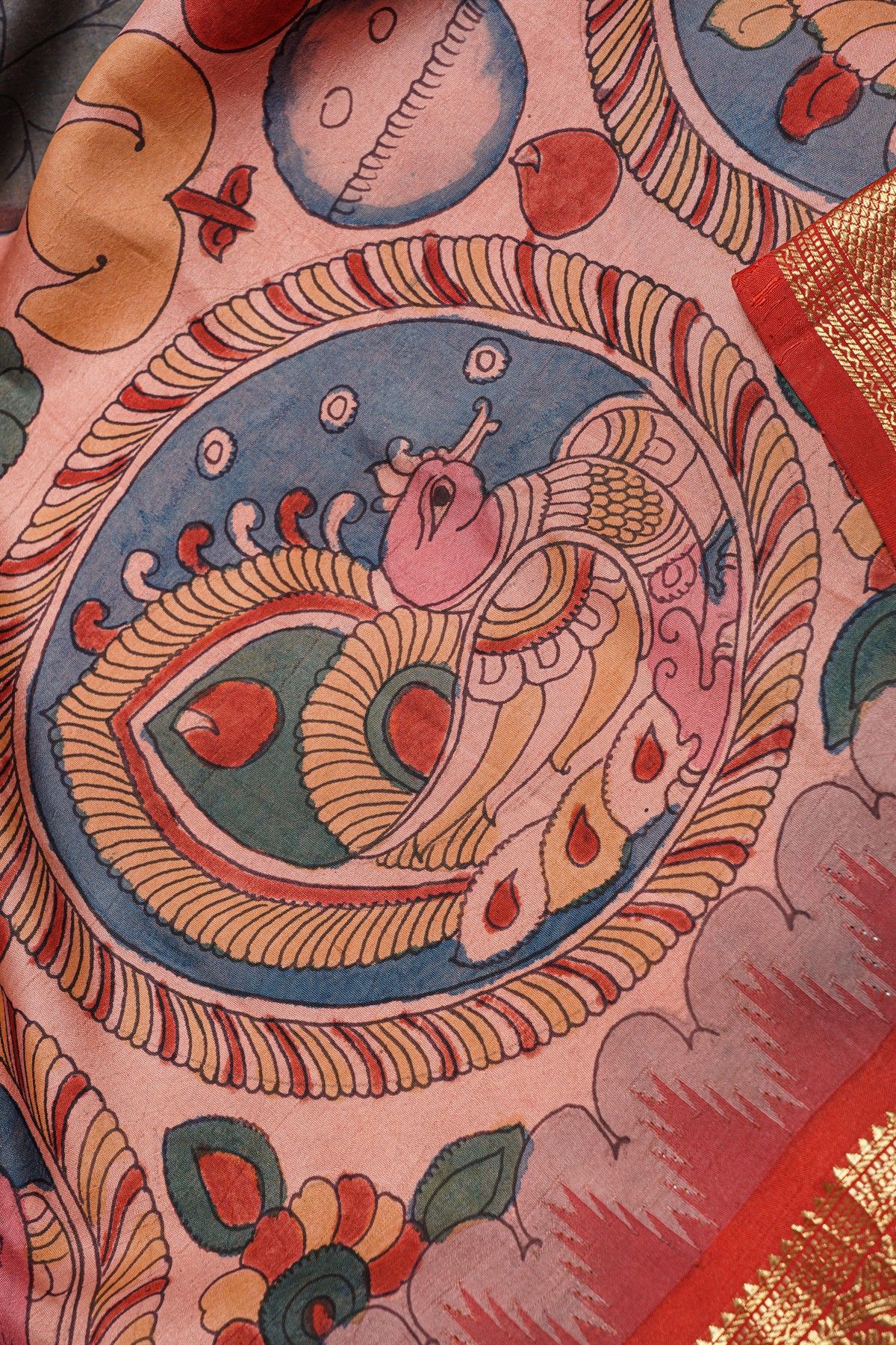 Kalamkari Silk Baby Pink Saree