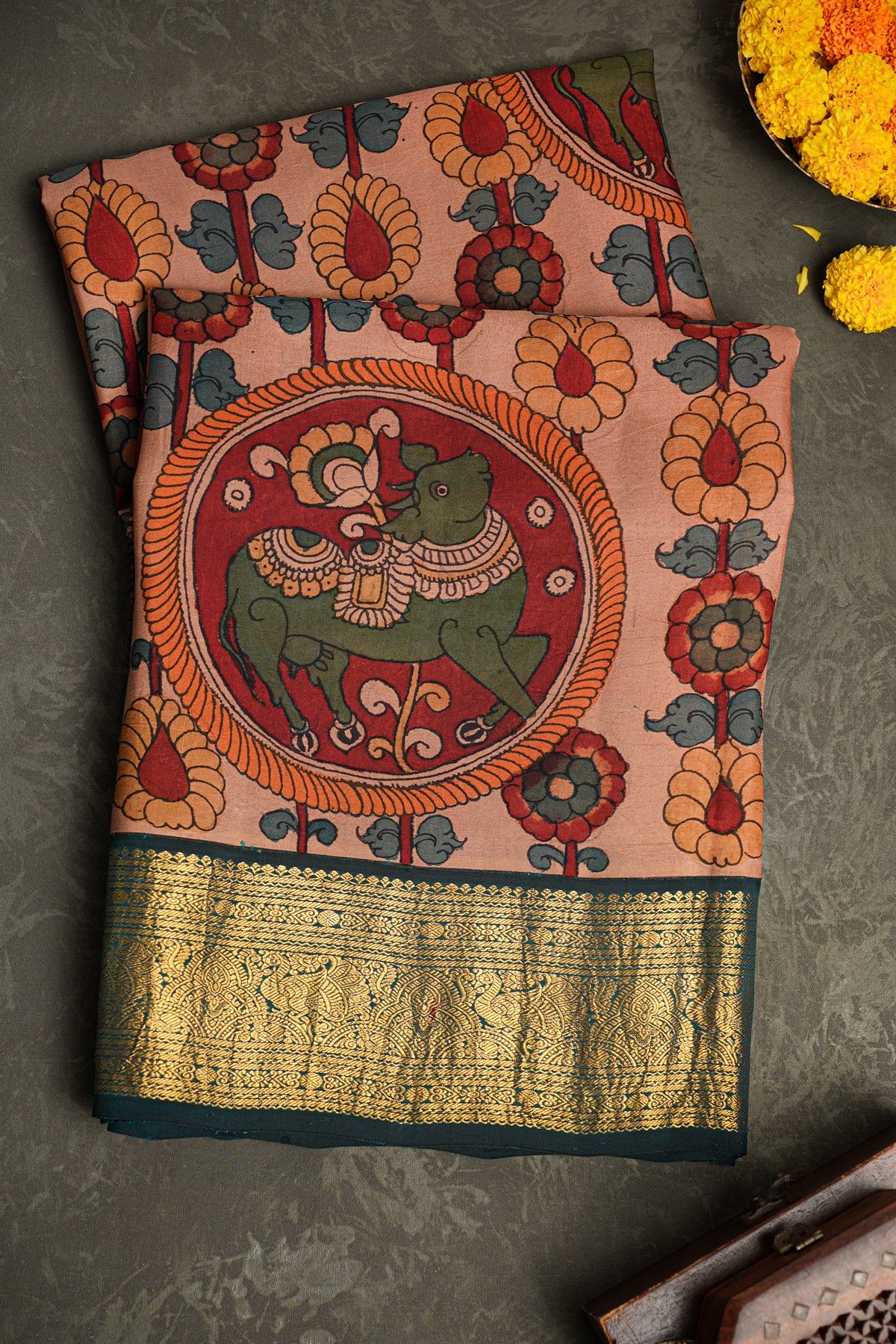 Kalamkari Silk Baby Pink Saree