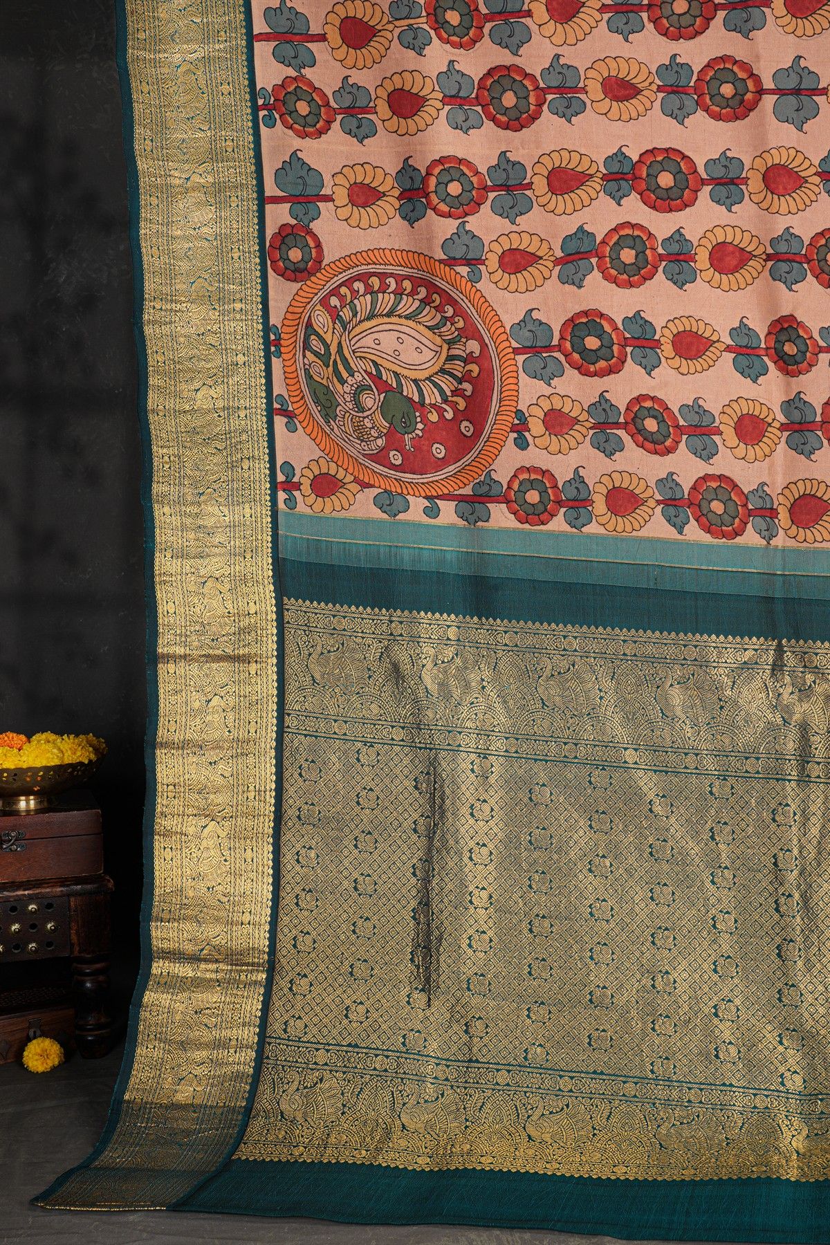 Kalamkari Silk Baby Pink Saree