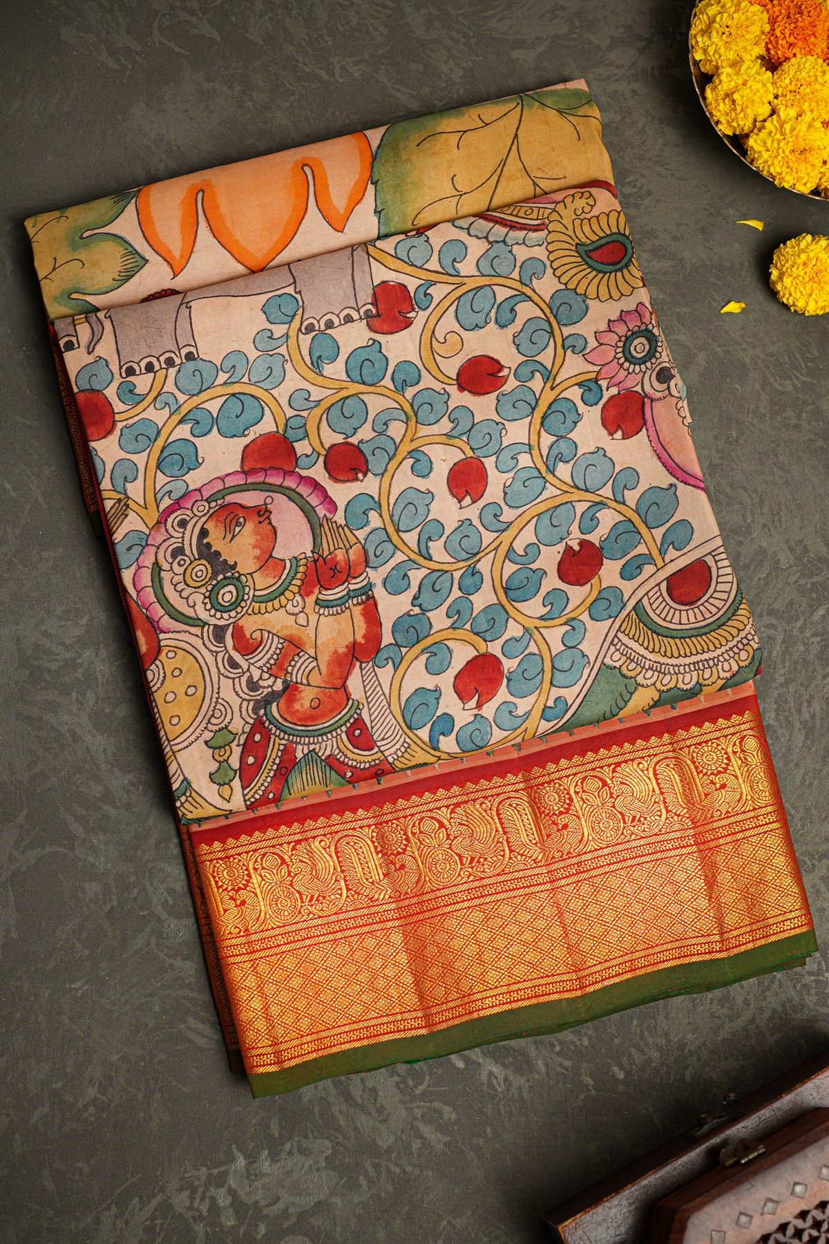 Kalamkari Silk Light Pink Saree