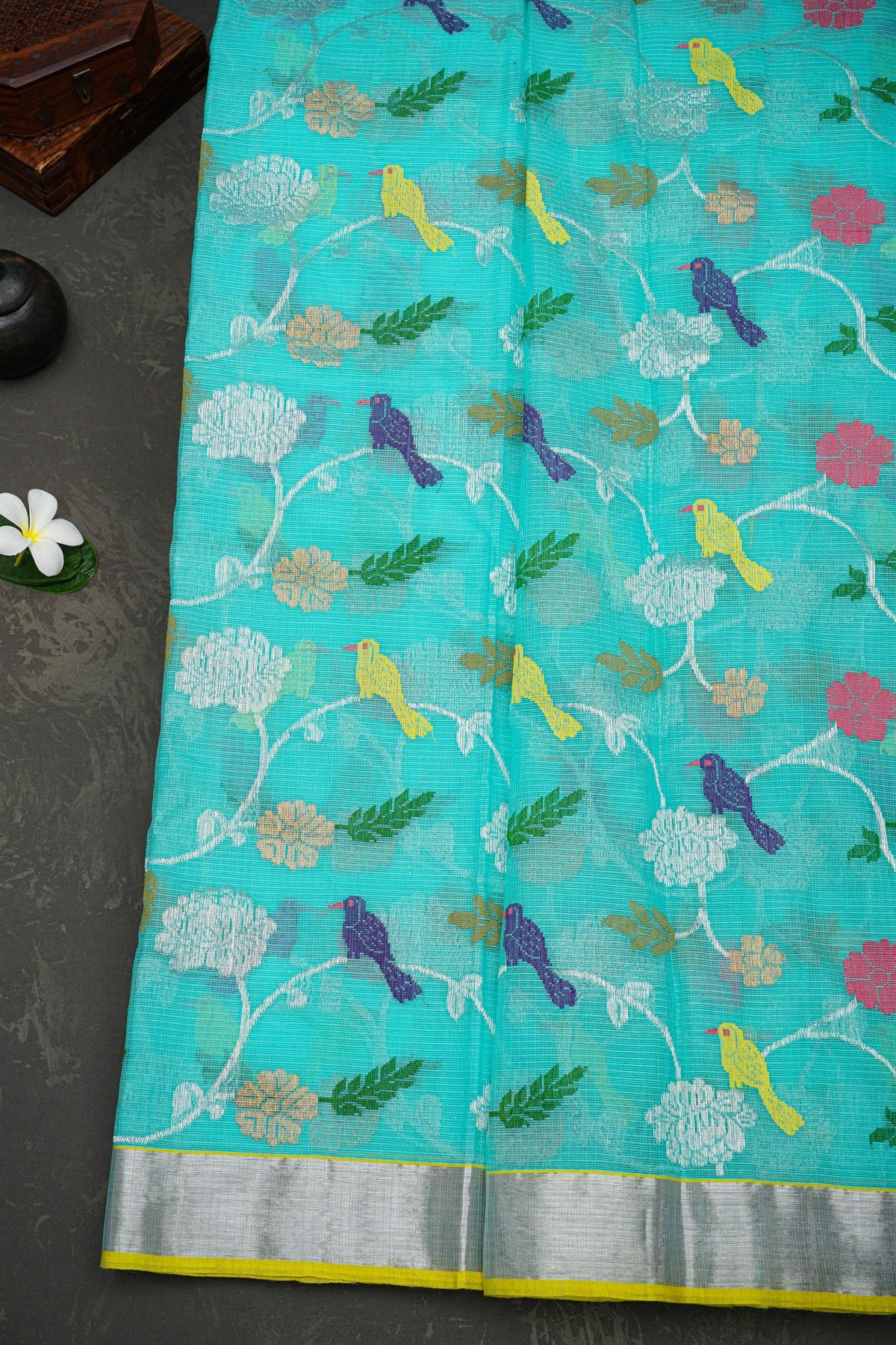 Zari Kota Sky Blue Saree