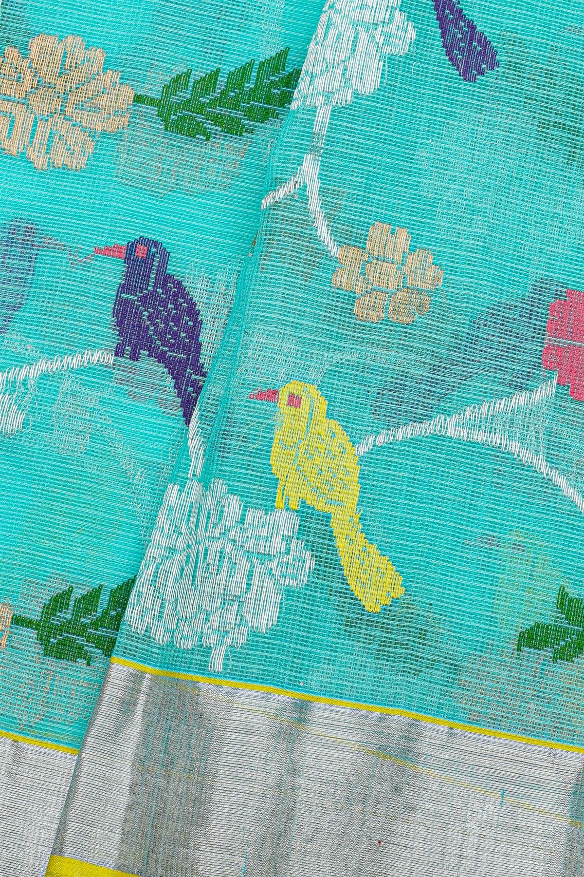 Zari Kota Sky Blue Saree