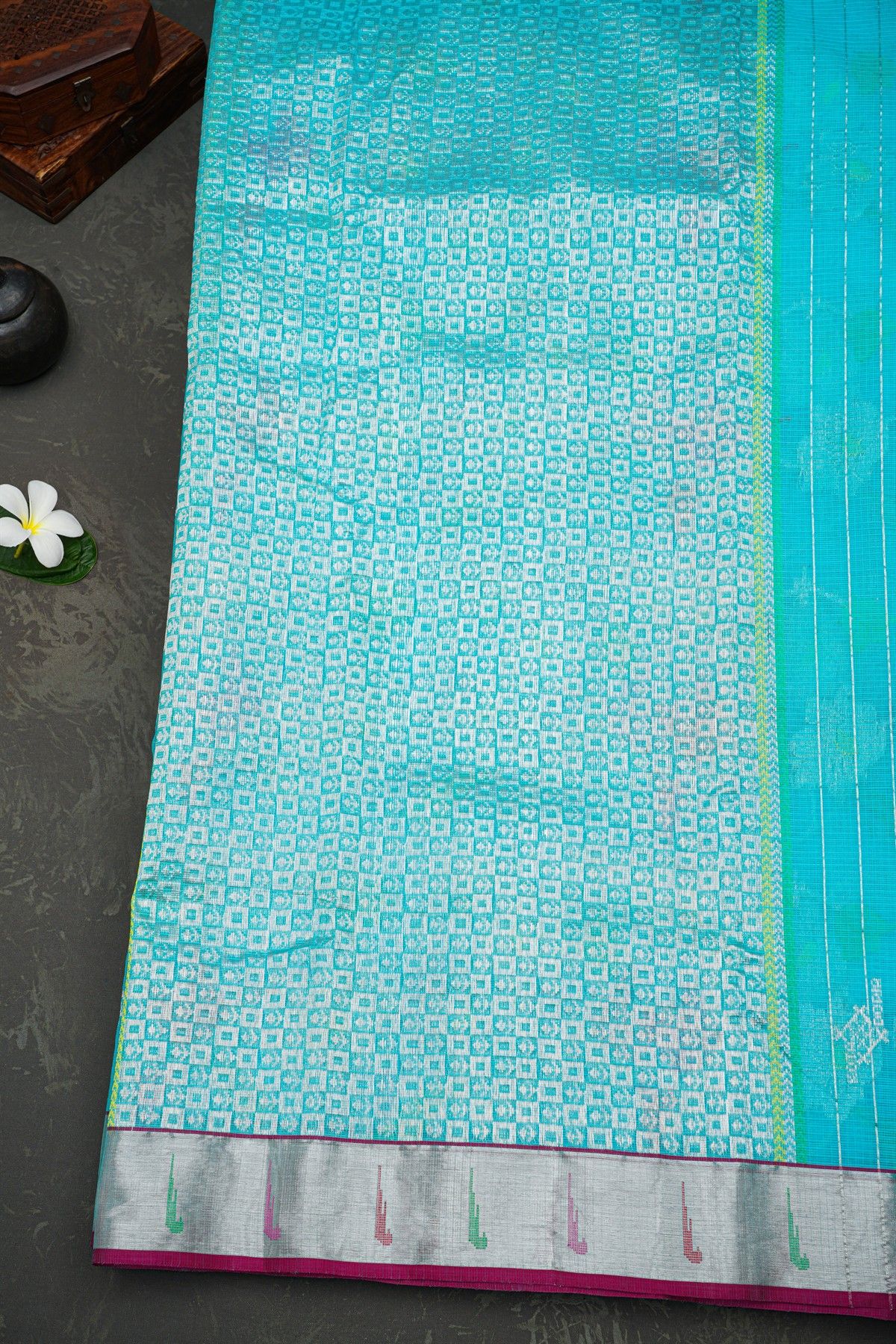 Zari Kota Sky Blue Saree