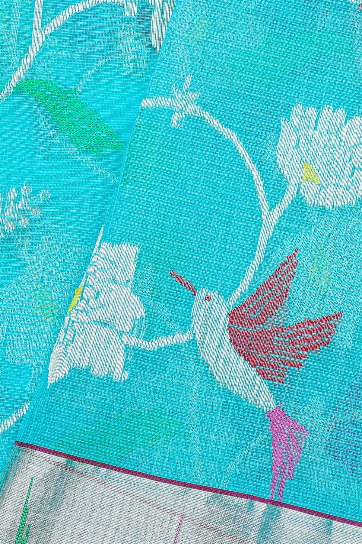 Zari Kota Sky Blue Saree