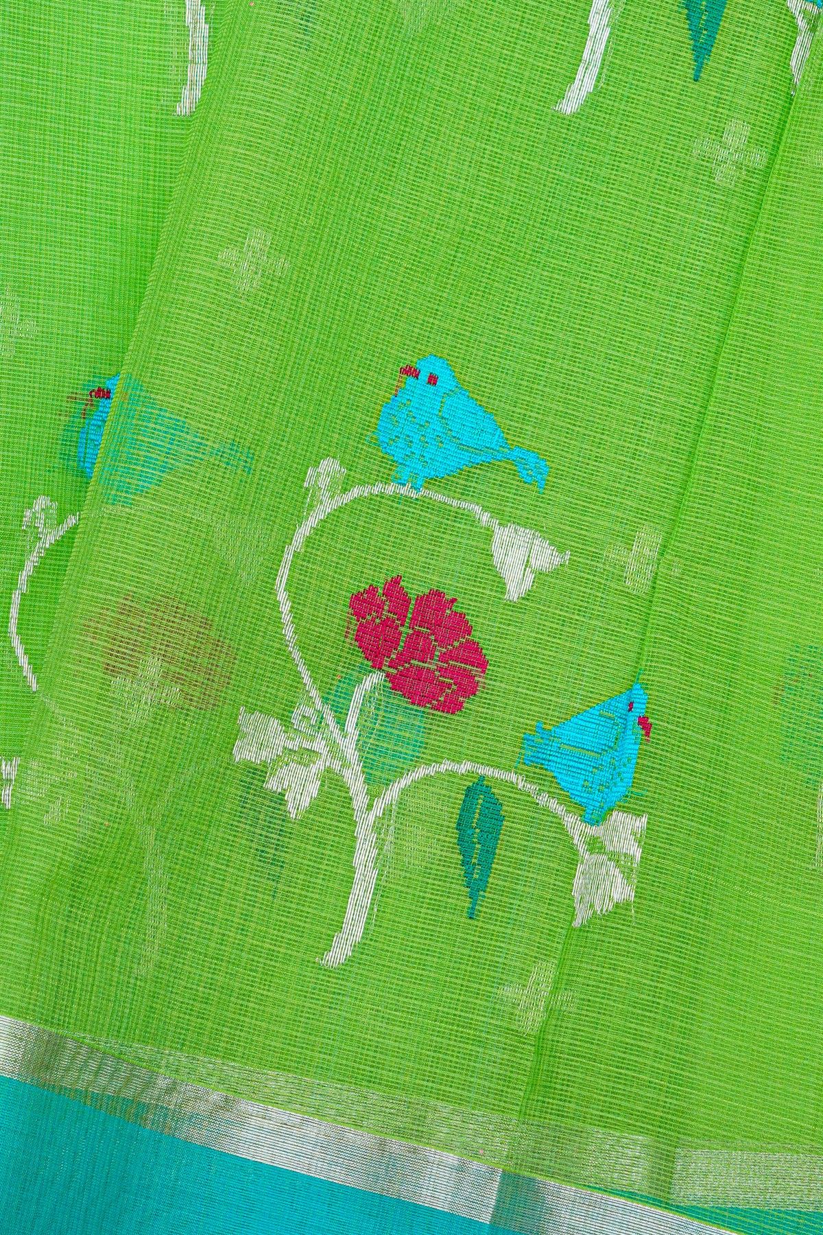 Zari Kota Parrot Green Saree