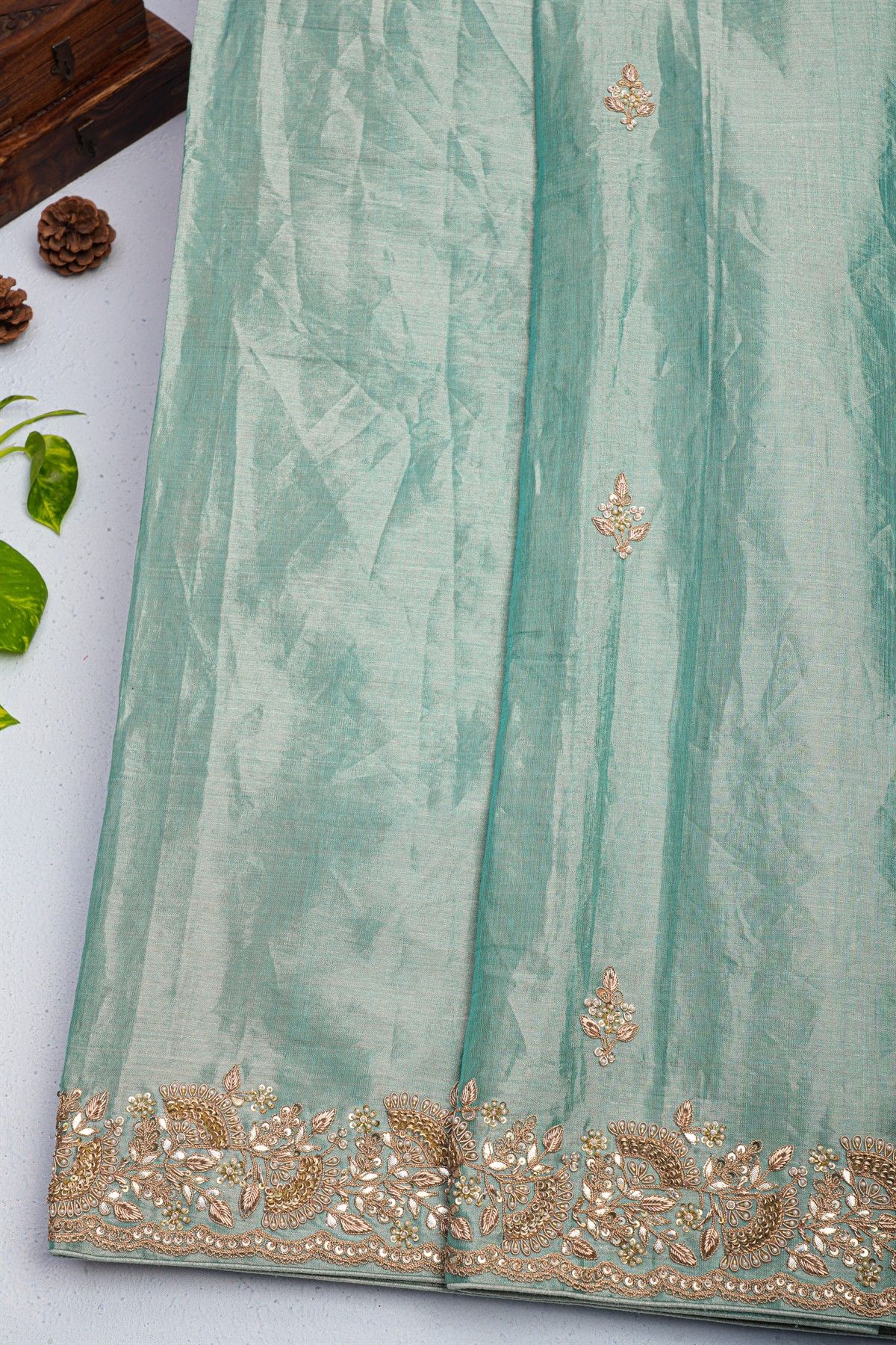 Designer Cocktail Tissue Ice Blue Saree