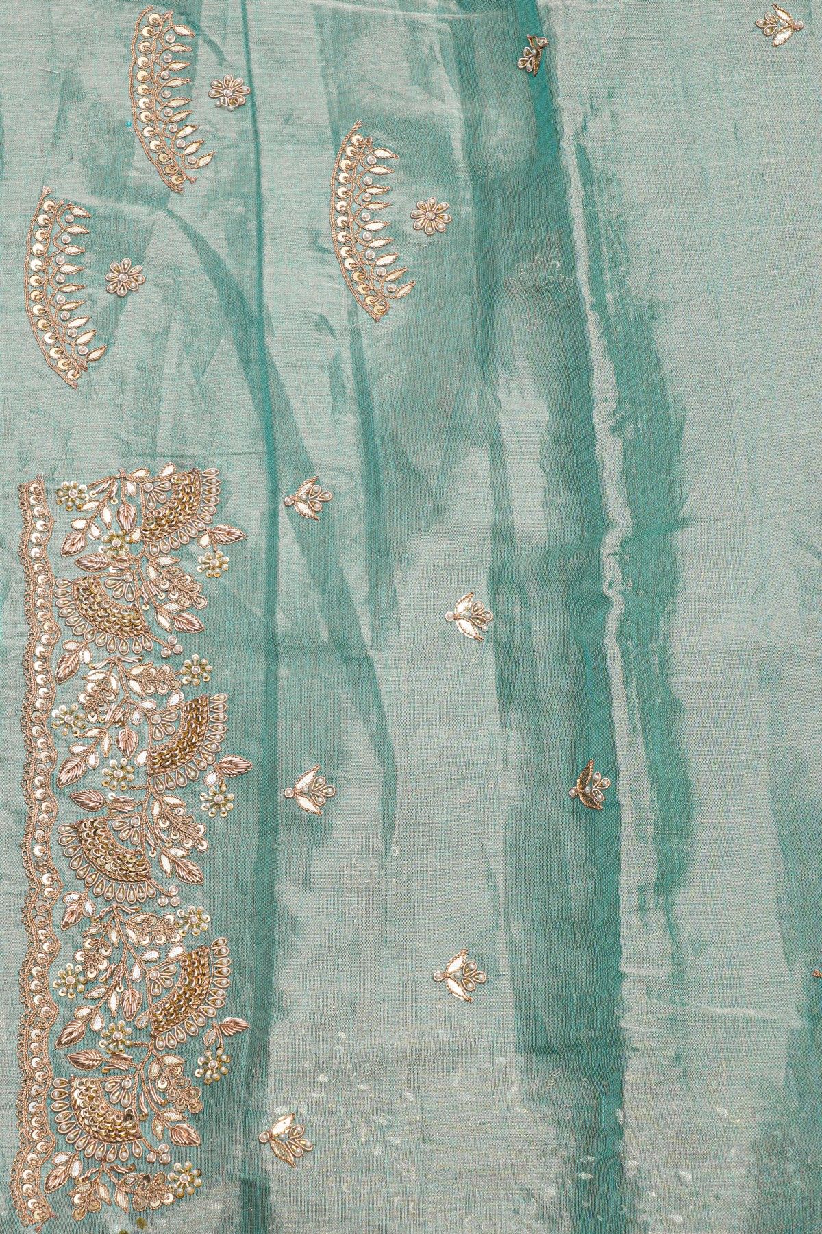 Designer Cocktail Tissue Ice Blue Saree