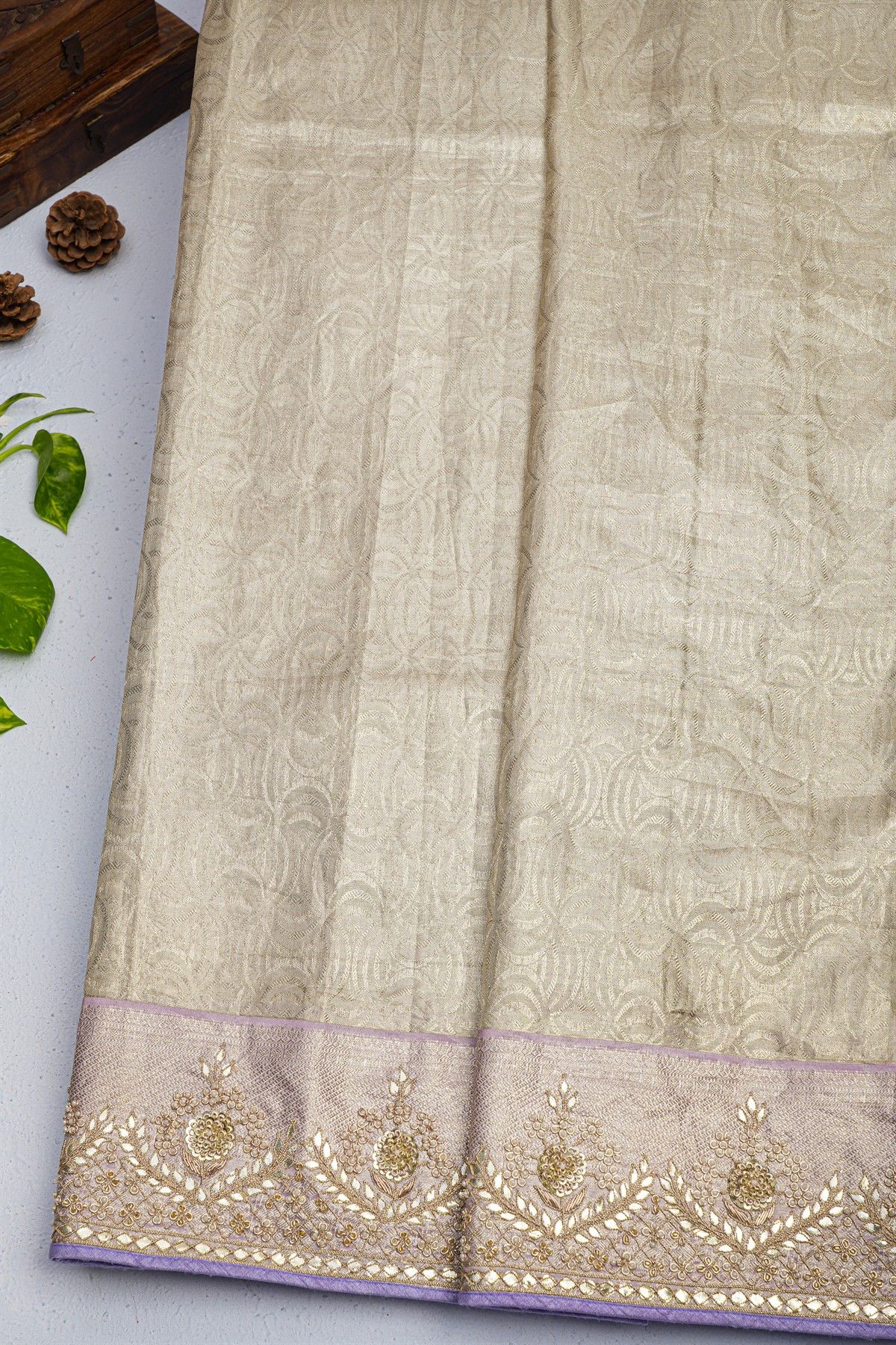Designer Cocktail Tissue Grey Saree