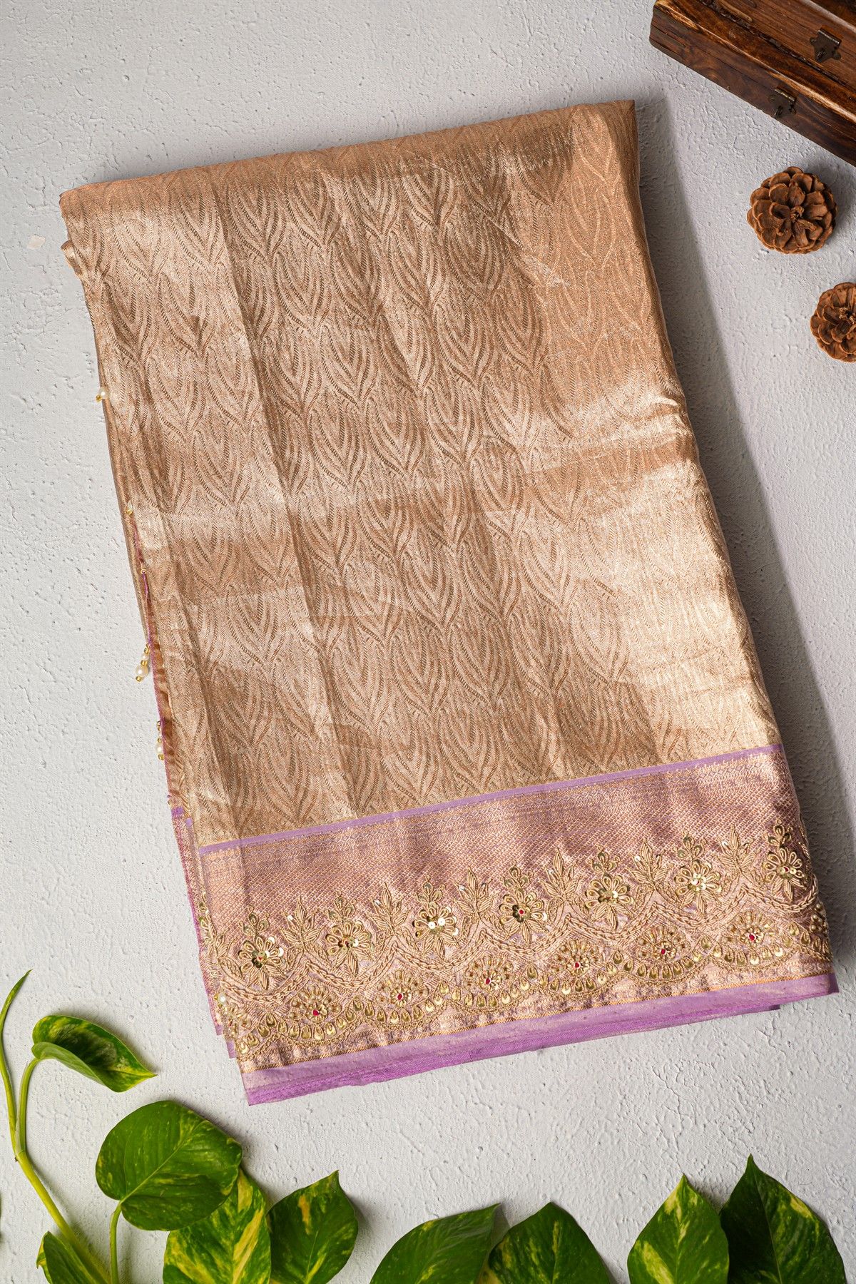 Designer Cocktail Tissue Light Peach Saree