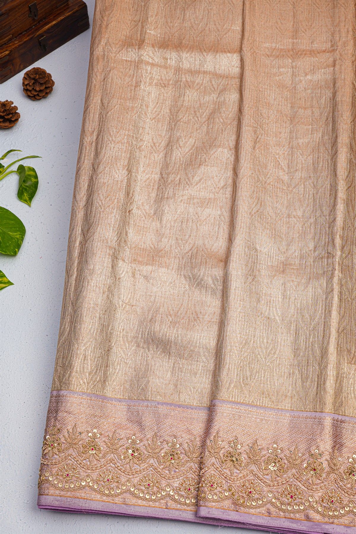 Designer Cocktail Tissue Light Peach Saree