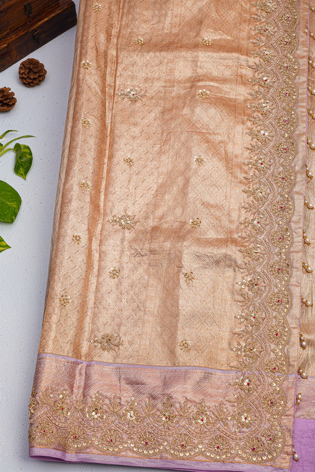 Designer Cocktail Tissue Light Peach Saree