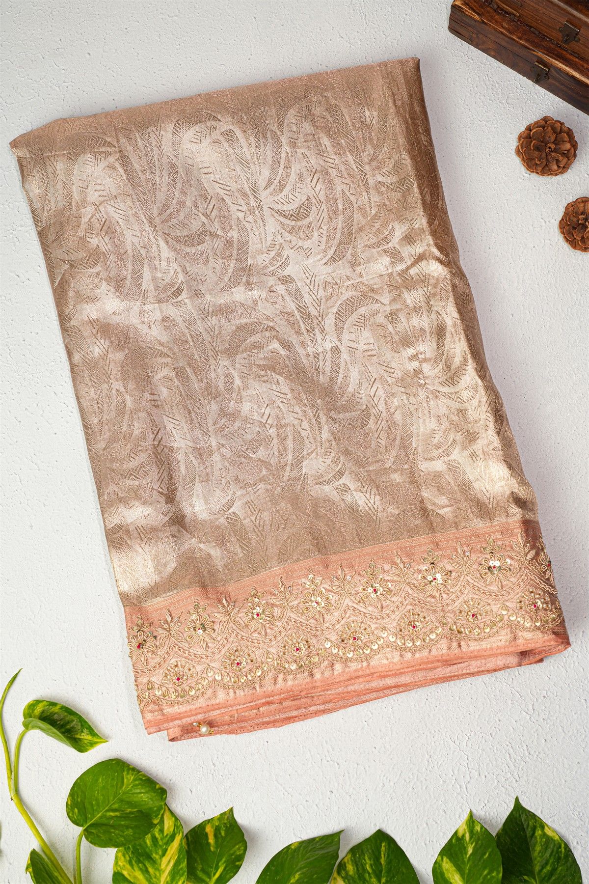 Designer Cocktail Tissue Gold Saree