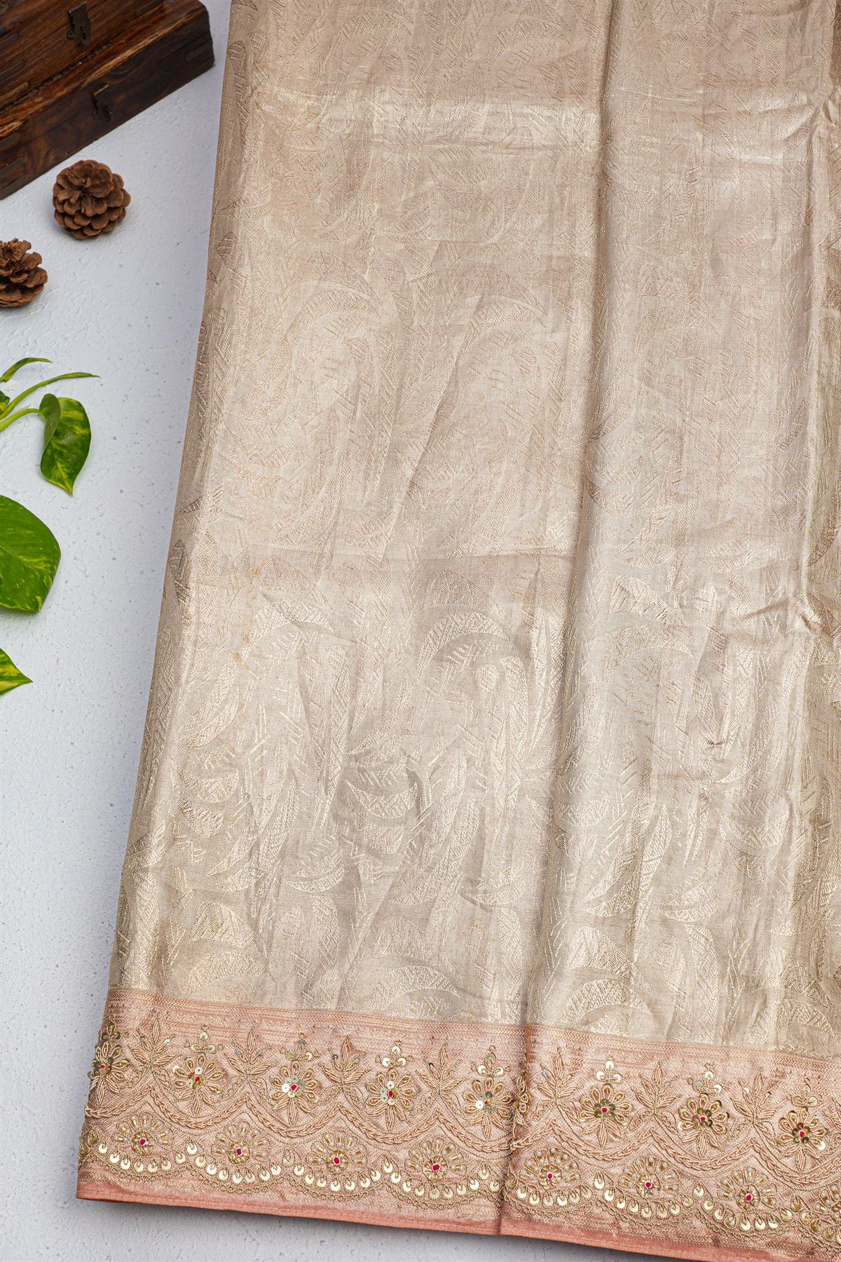 Designer Cocktail Tissue Gold Saree