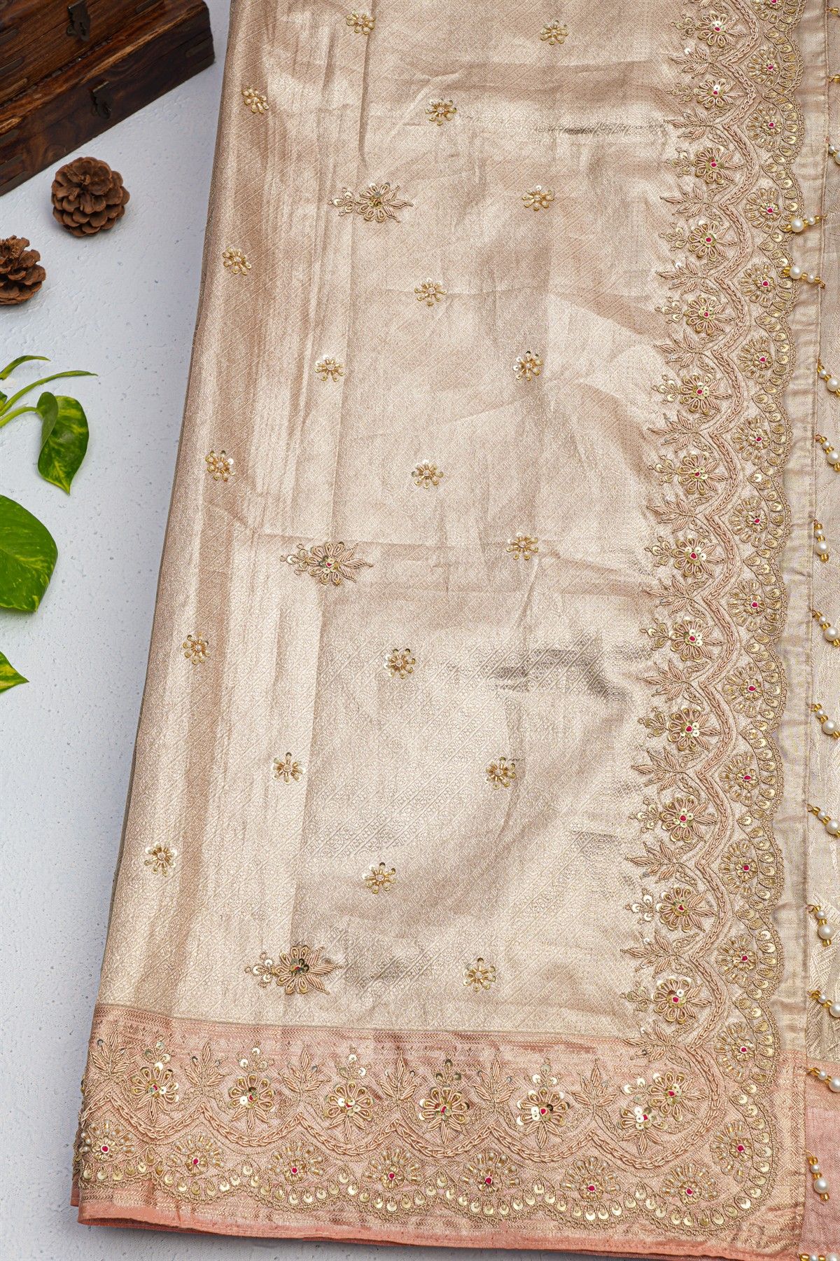 Designer Cocktail Tissue Gold Saree