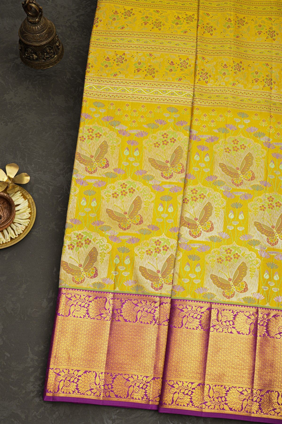 Kancheepuram Silk Yellow Saree