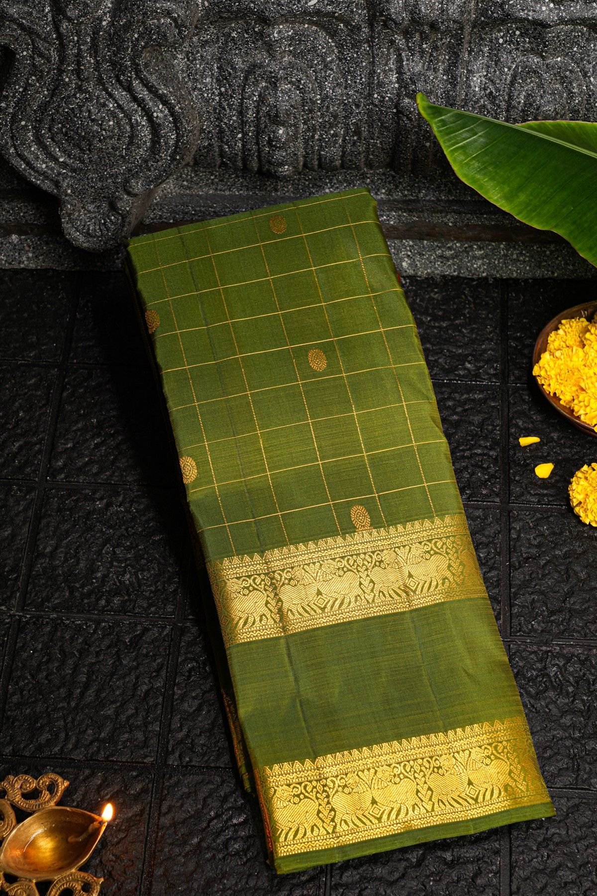 Kancheepuram Silk Mehendi Green Saree